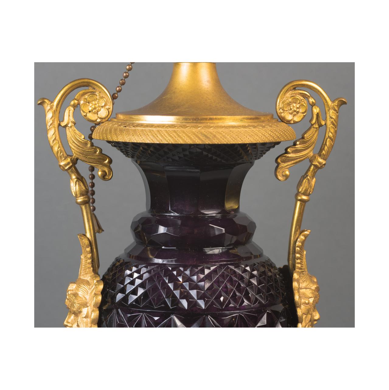 Pair of Unique of Austrian Amethyst Urns with Gilt Bronze Mounts  For Sale 1