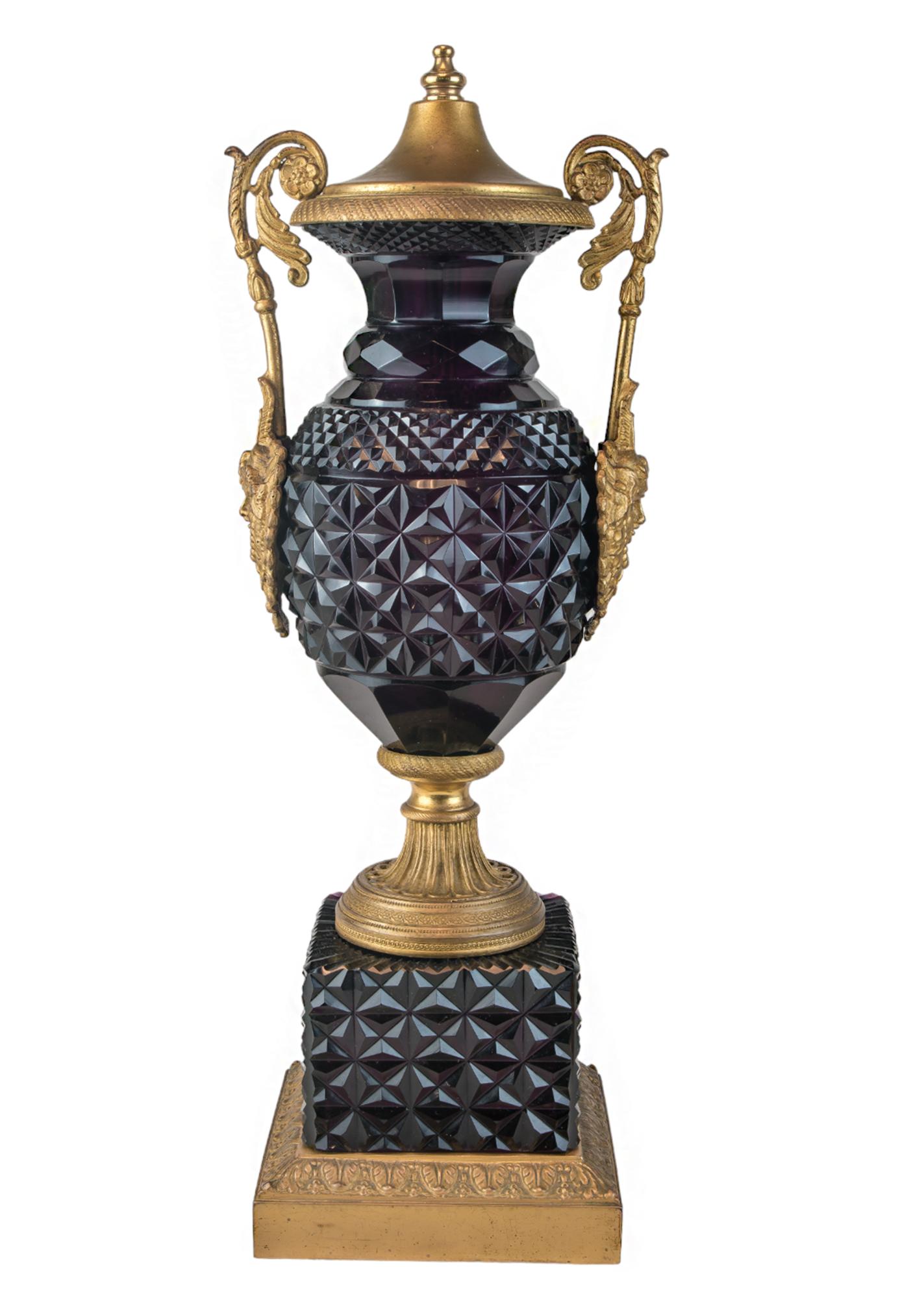 Pair of Unique of Austrian Amethyst Urns with Gilt Bronze Mounts For Sale 3