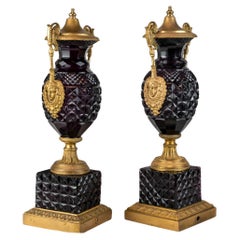 Pair of Unique of Austrian Amethyst Urns with Gilt Bronze Mounts