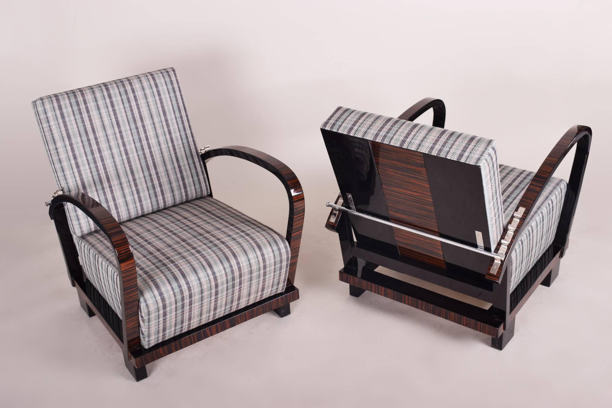 Mid-20th Century Pair of Unique Positioning Armchairs, Combination Macassar and Black Lacquer