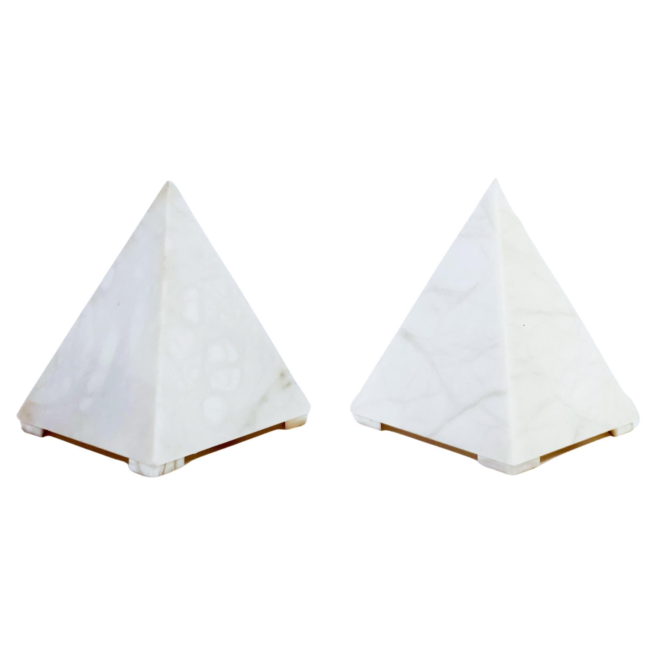 Pair of unique pyramid shape alabaster table lamps from Eclipsi, Spain, 1960s For Sale