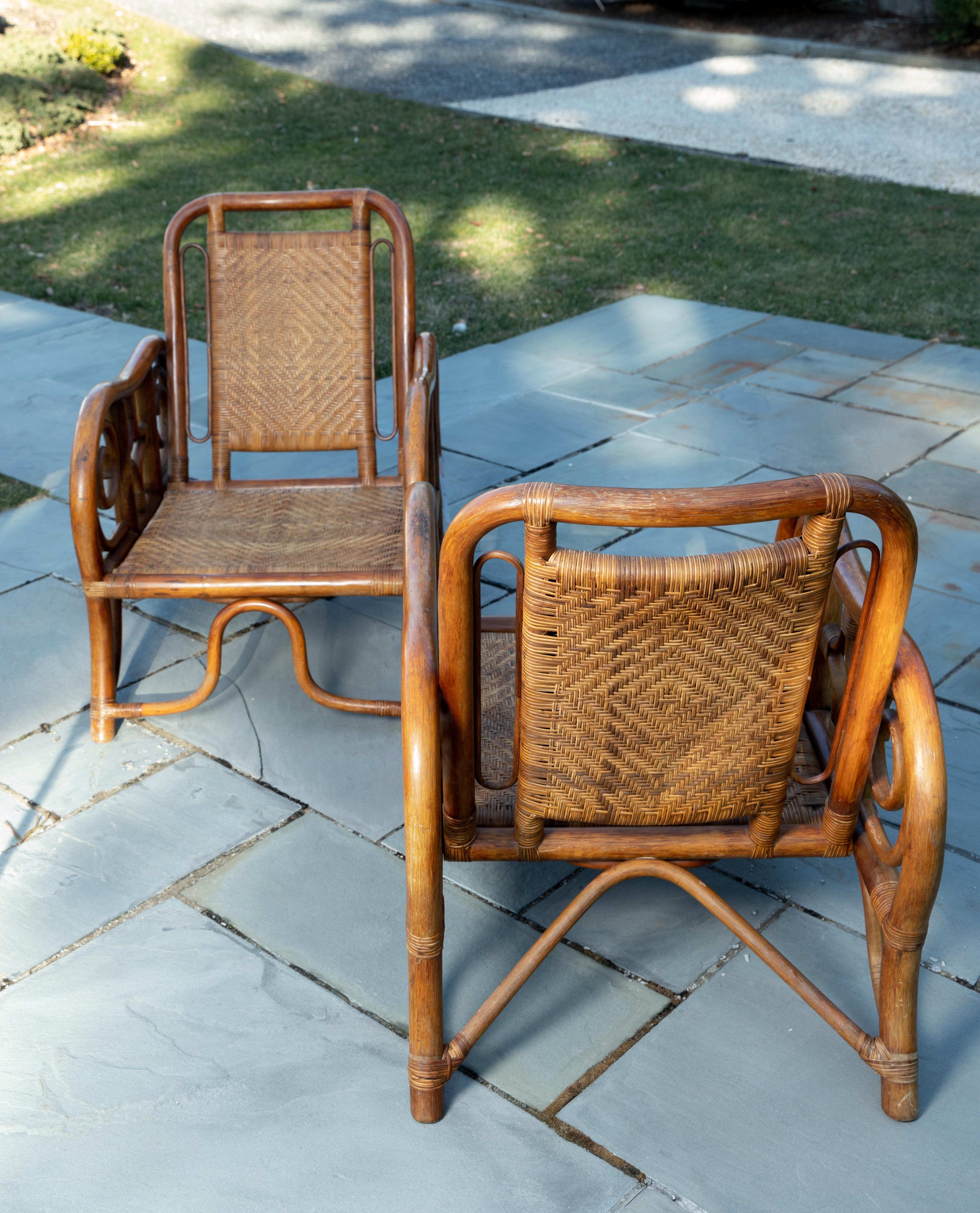 Hand-Crafted Pair of Unique Rattan Woven Armchairs