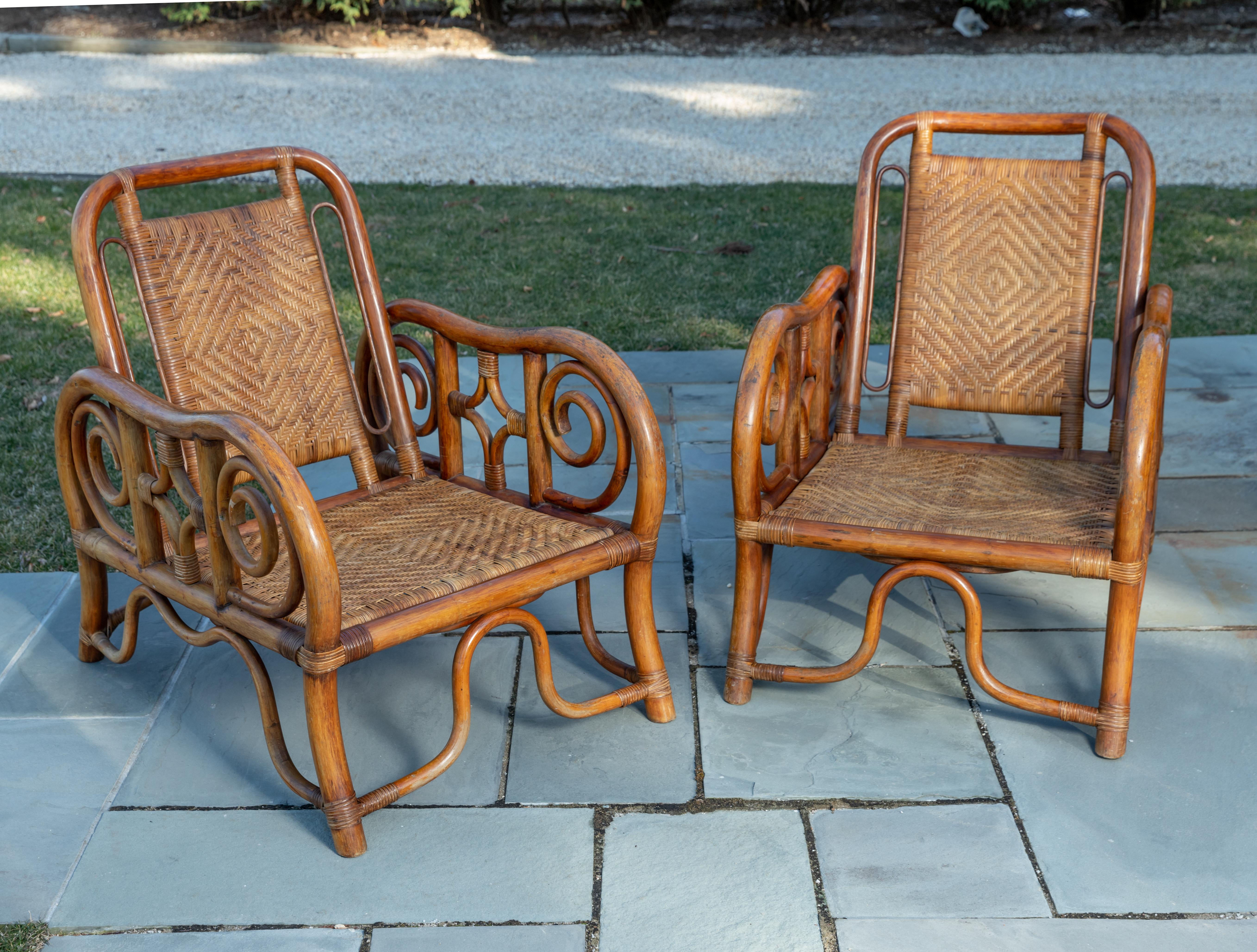 20th Century Pair of Unique Rattan Woven Armchairs