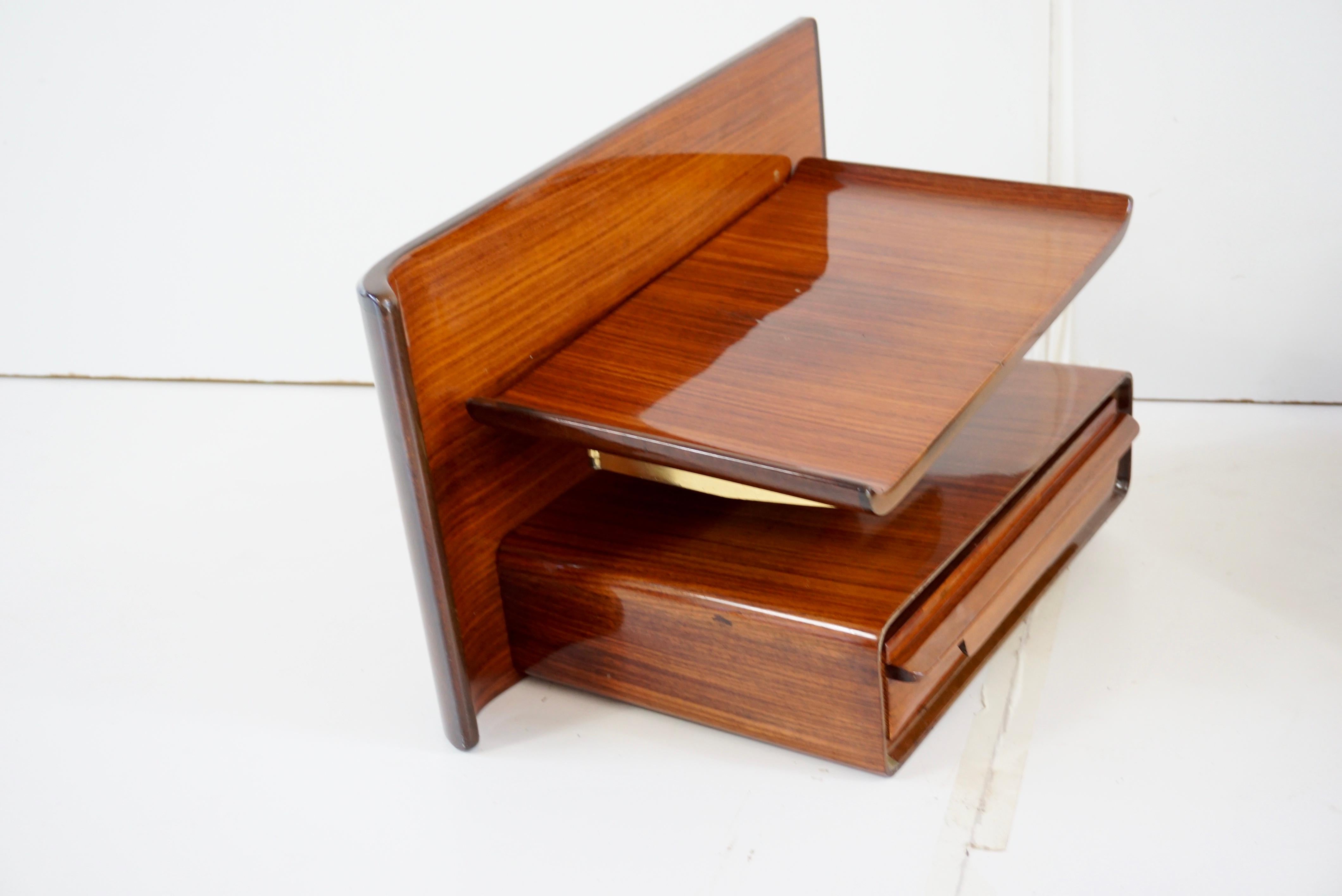 Pair of Unique Rosewood Hanging Cavatorta Bedside Tables, Adjustable Shelfs 1950 8