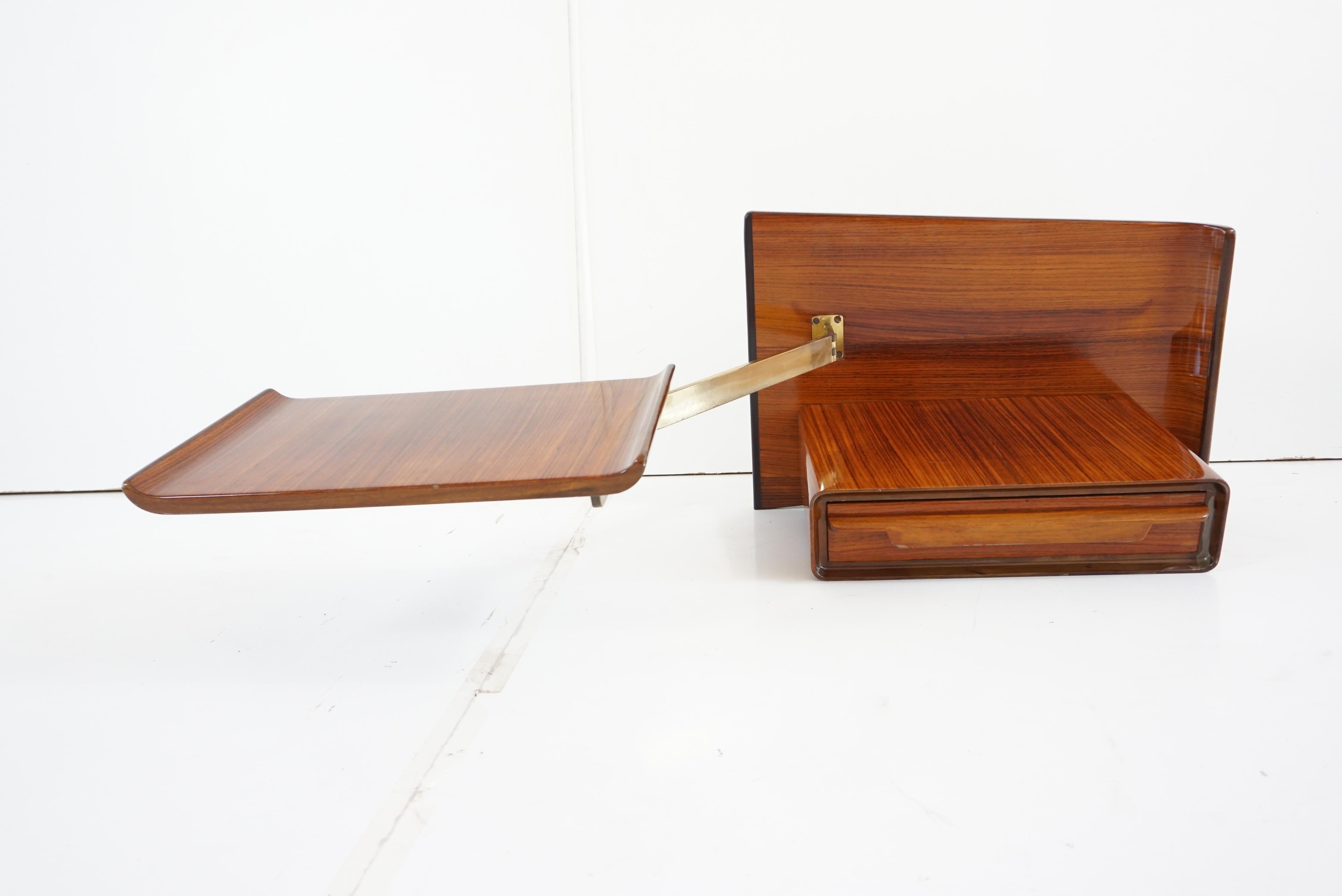 Pair of Unique Rosewood Hanging Cavatorta Bedside Tables, Adjustable Shelfs 1950 1
