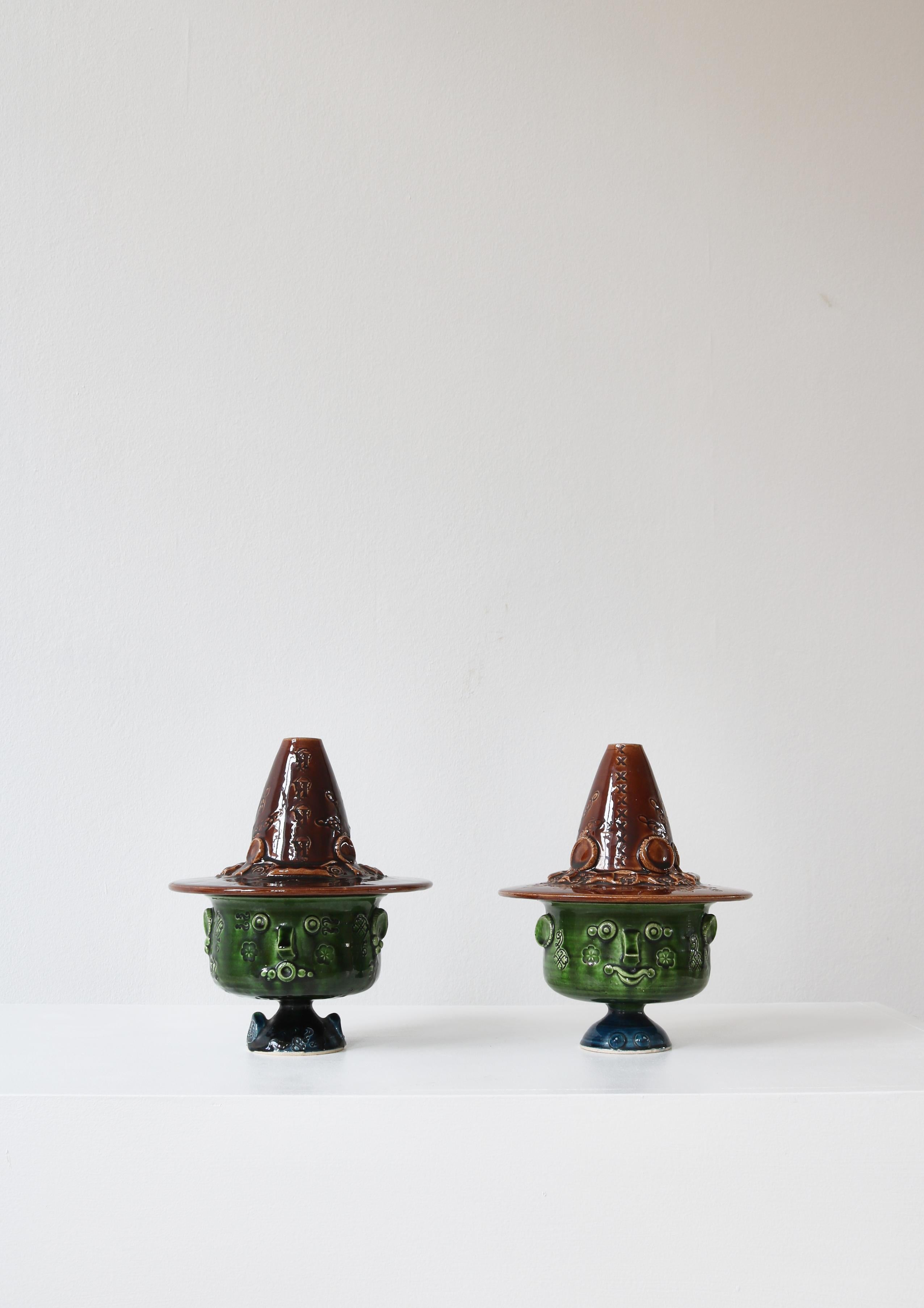 Scandinavian Modern Pair of Unique Sculptural Stoneware Vases by Bjørn Wiinblad, Own Studio, 1970s  For Sale