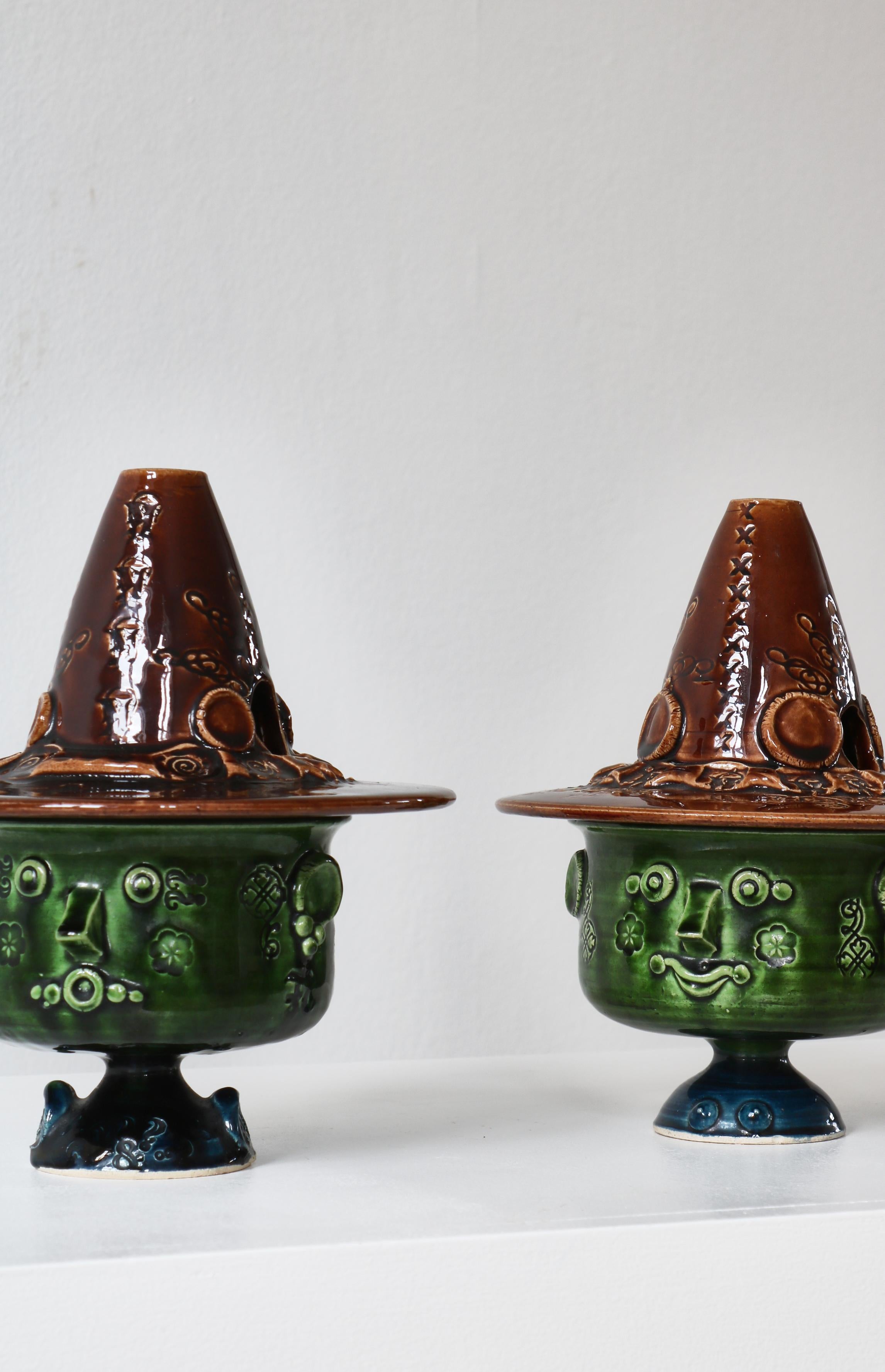 Danish Pair of Unique Sculptural Stoneware Vases by Bjørn Wiinblad, Own Studio, 1970s For Sale