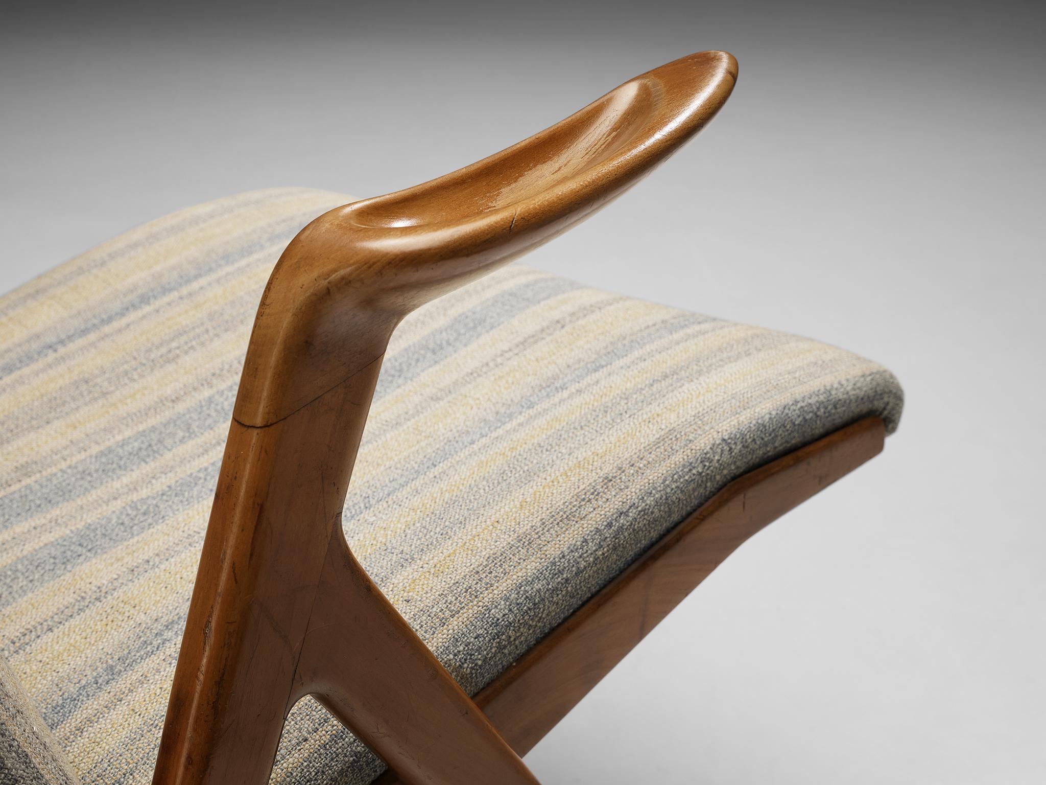 Fabric Pair of Taichiro Nakay Armchairs in Cherry Wood