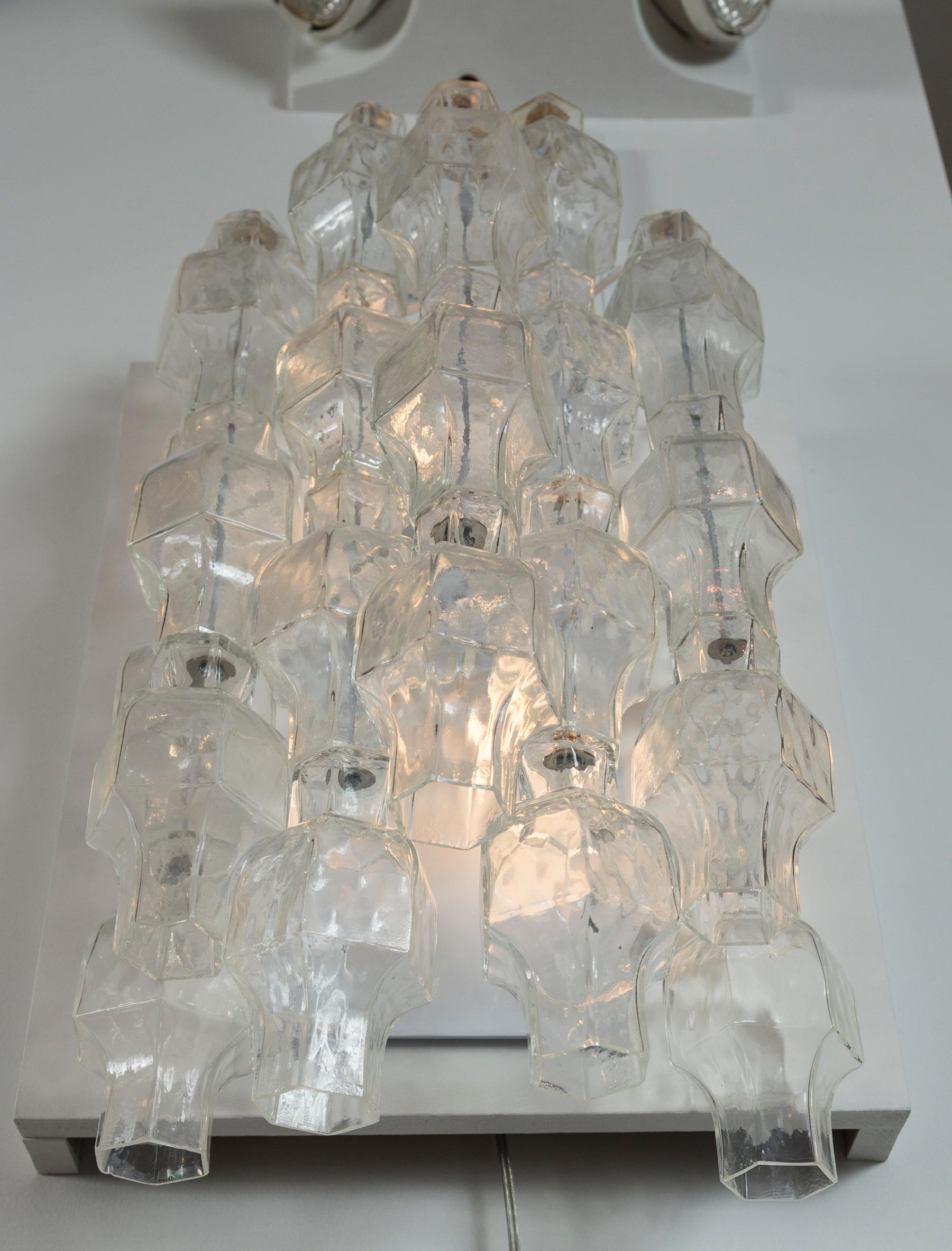 Italian Pair of Unique Venini Style Crystal Blown Wall Lights, UL Certified For Sale