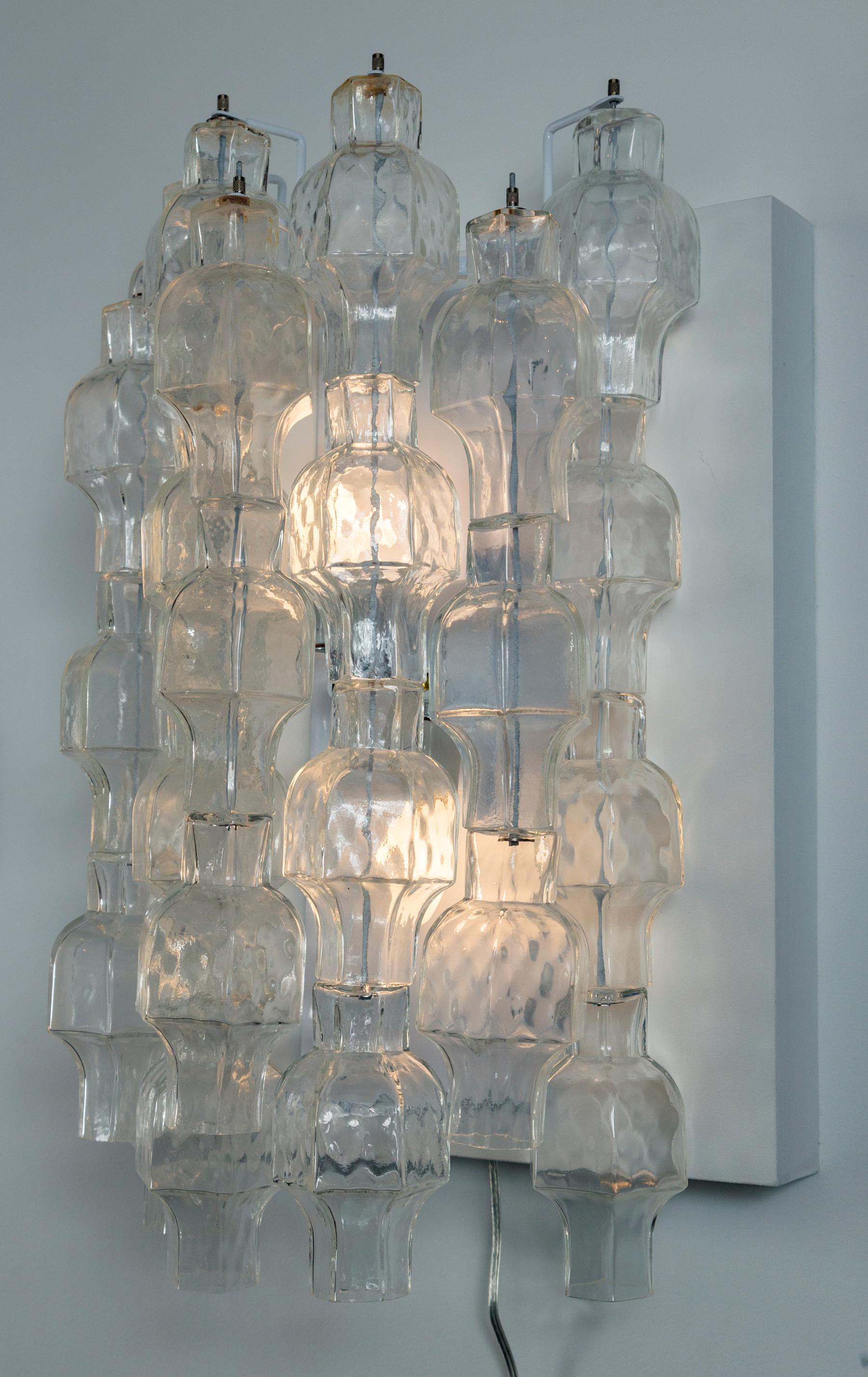 Blown Glass Pair of Unique Venini Style Crystal Blown Wall Lights, UL Certified For Sale
