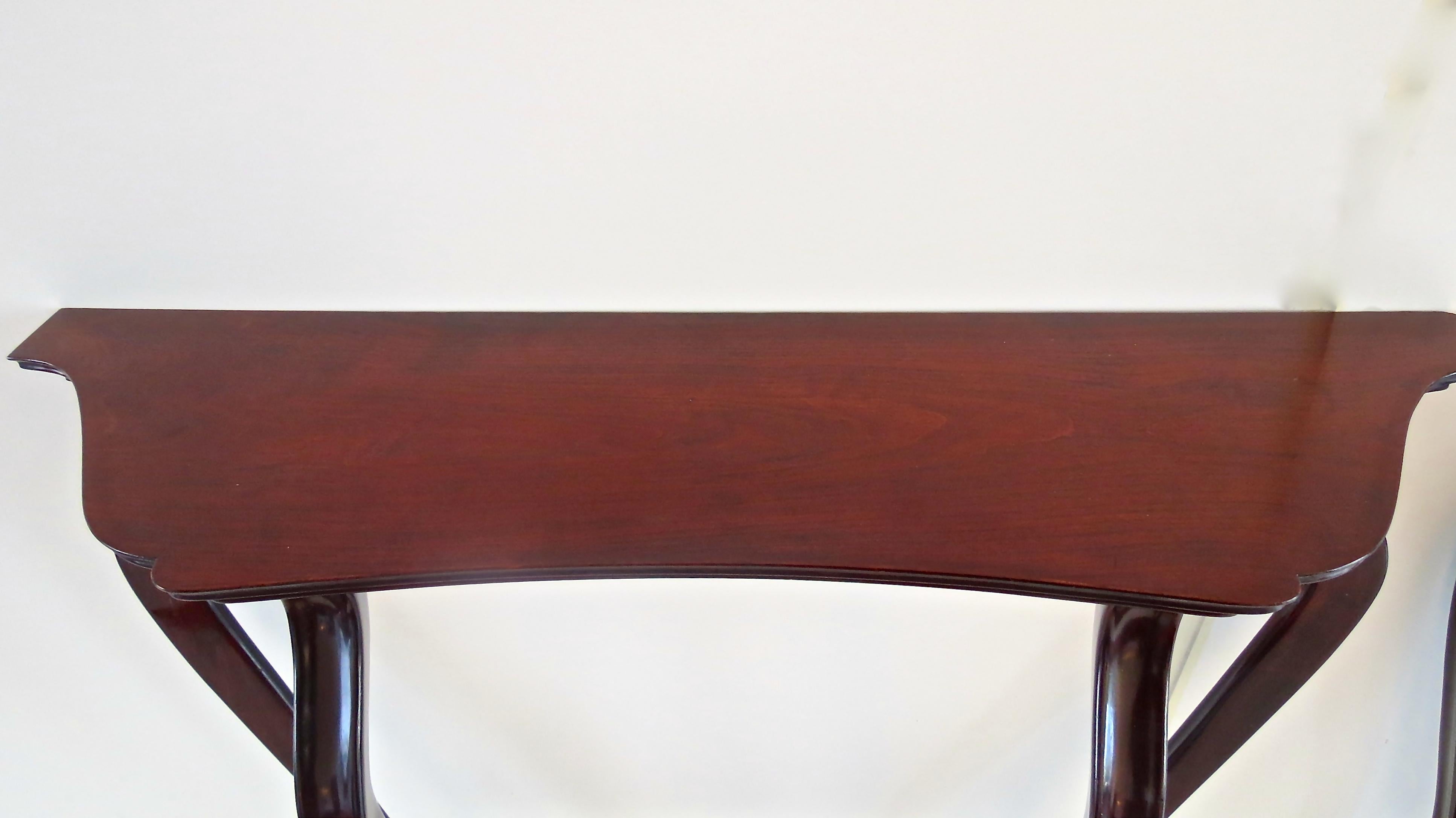 Italian Pair of Unique Walnut Curved Console by Arch. Tempestini, 1940-1950