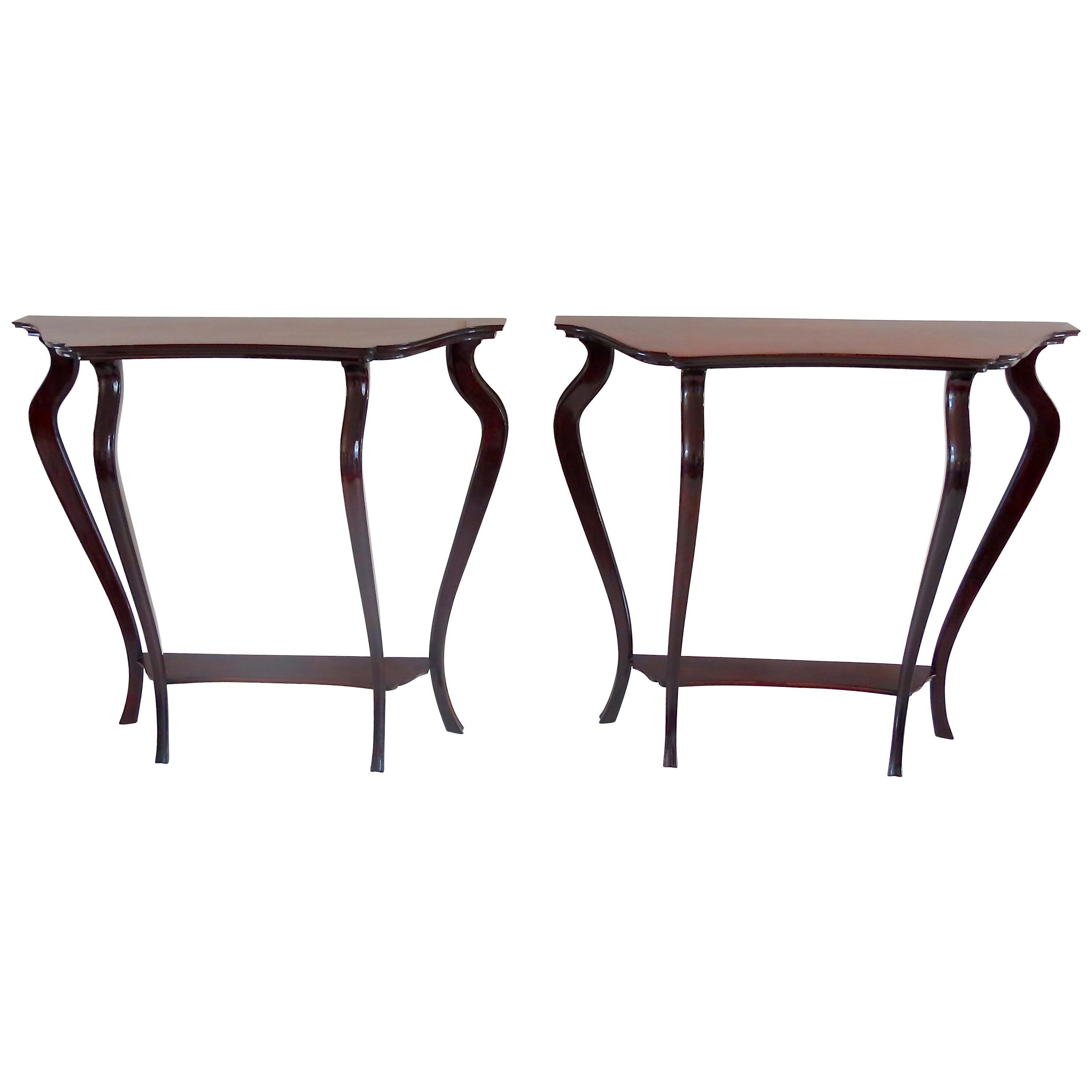 Pair of Unique Walnut Curved Console by Arch. Tempestini, 1940-1950