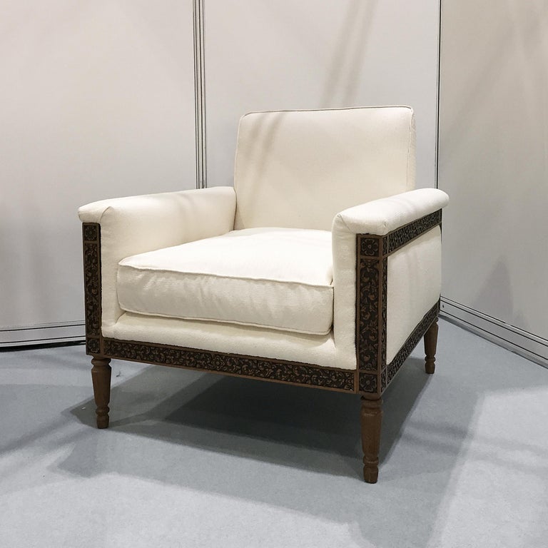 Pair of Unique MidCentury in Art Deco Style Wood Carved Cream Club