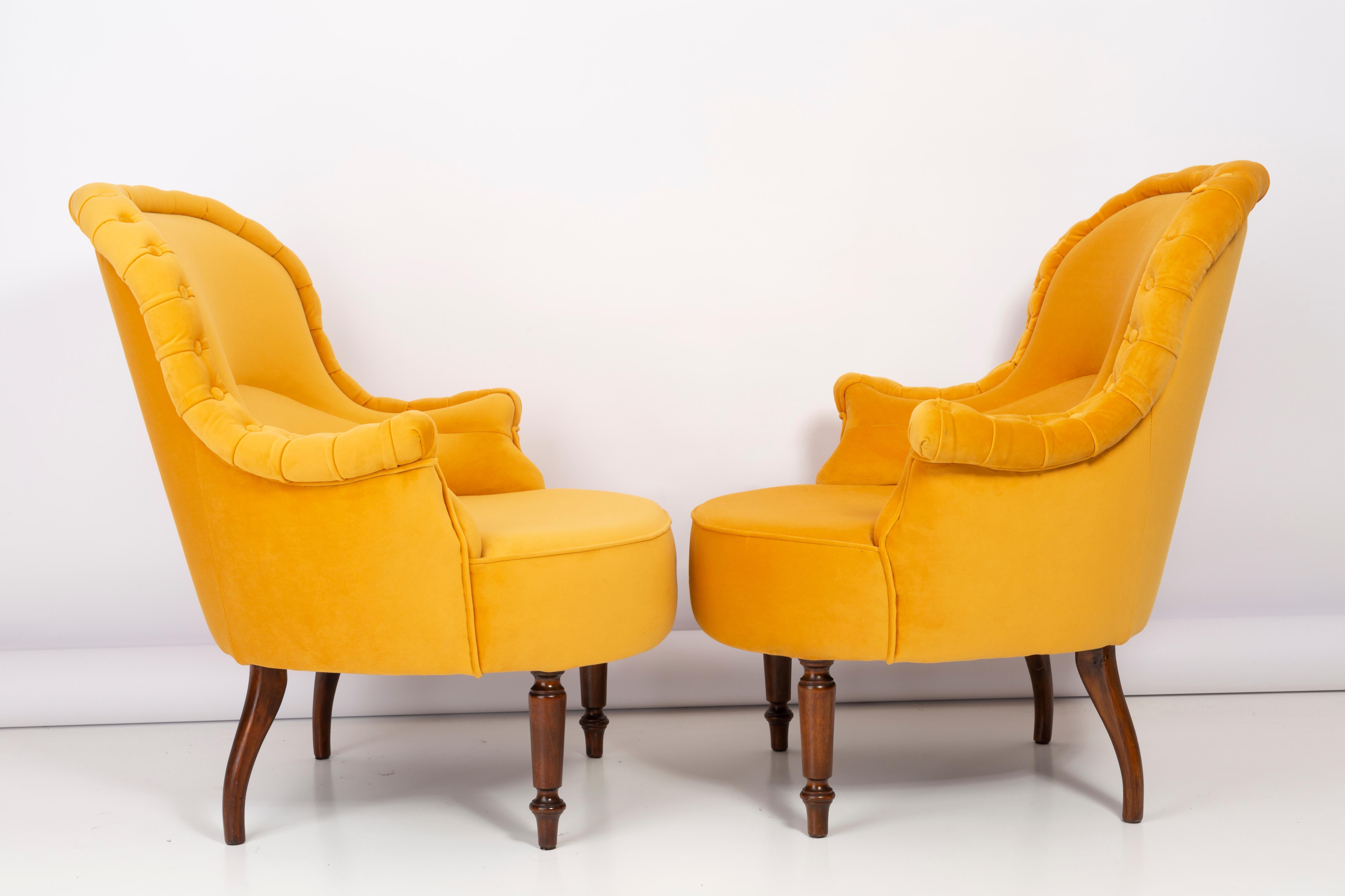 Hand-Crafted Pair of Unique Yellow Mustard Armchairs, 1930s, Germany For Sale