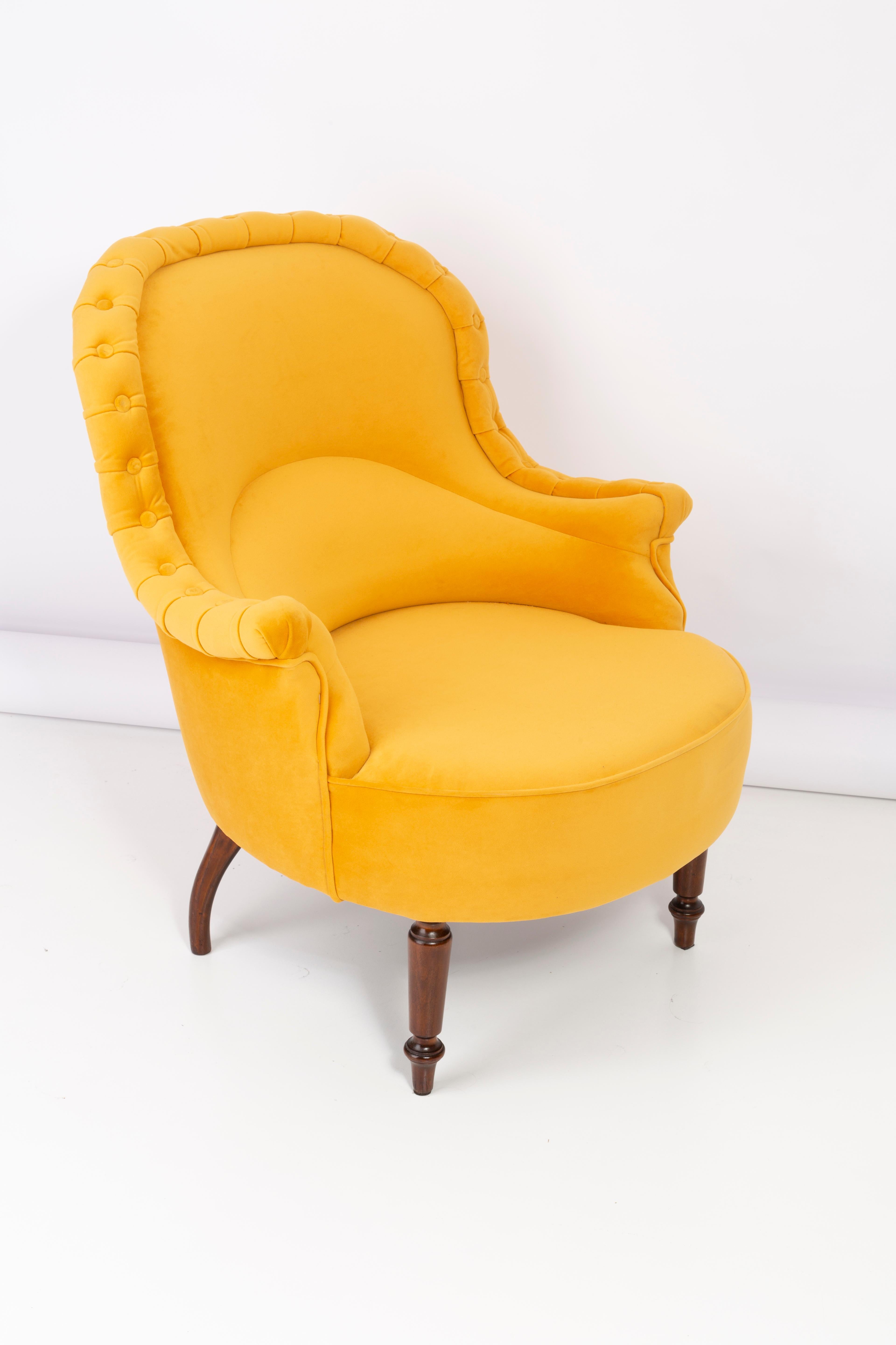 Velvet Pair of Unique Yellow Mustard Armchairs, 1930s, Germany For Sale