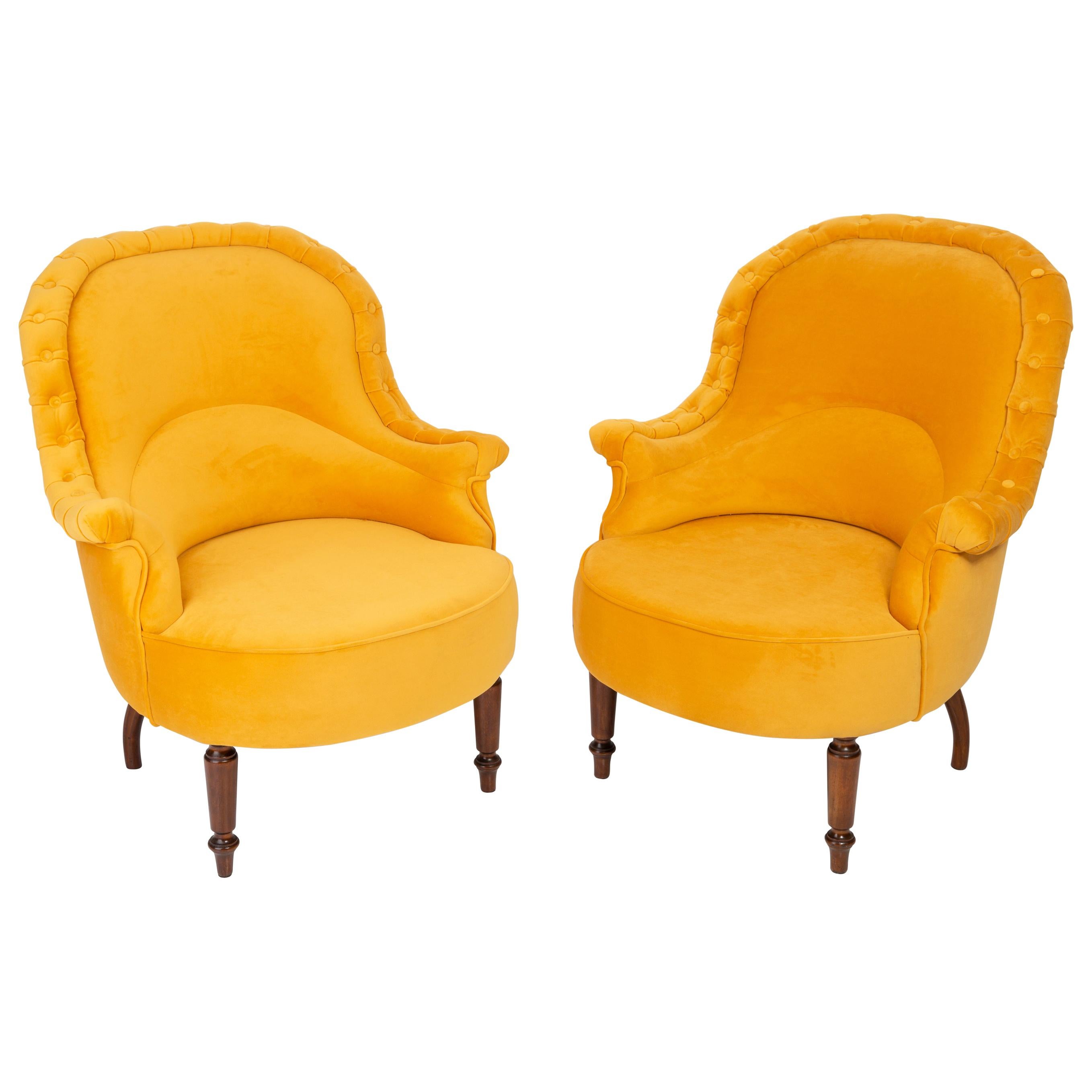 Pair of Unique Yellow Mustard Armchairs, 1930s, Germany