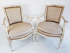 Pair of Uniquely Carved, Painted Italian Armchairs