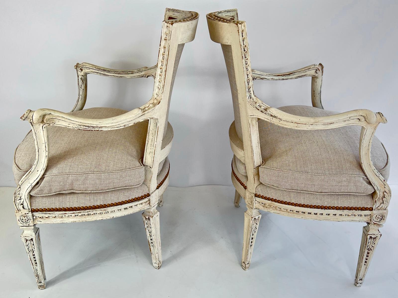 Upholstery Pair of Uniquely Carved, Painted Italian Armchairs For Sale