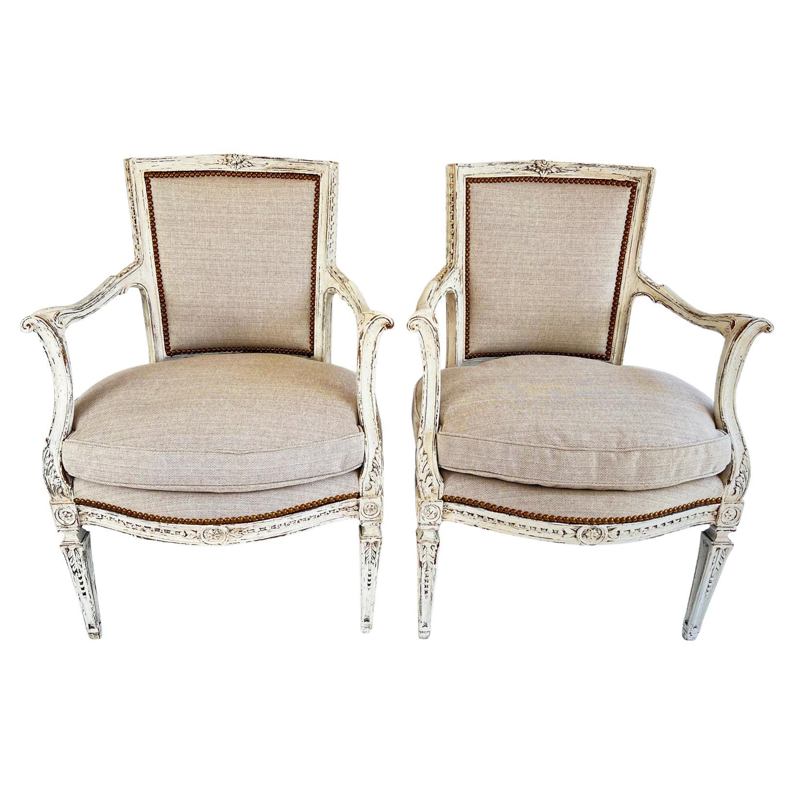 Pair of Uniquely Carved, Painted Italian Armchairs