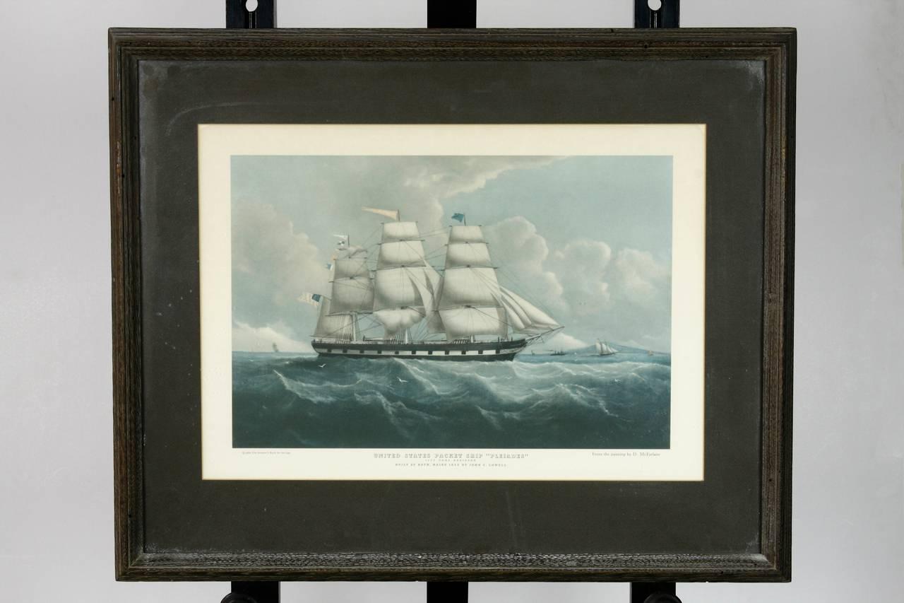 Framed pair of United States packet ship nautical prints of 