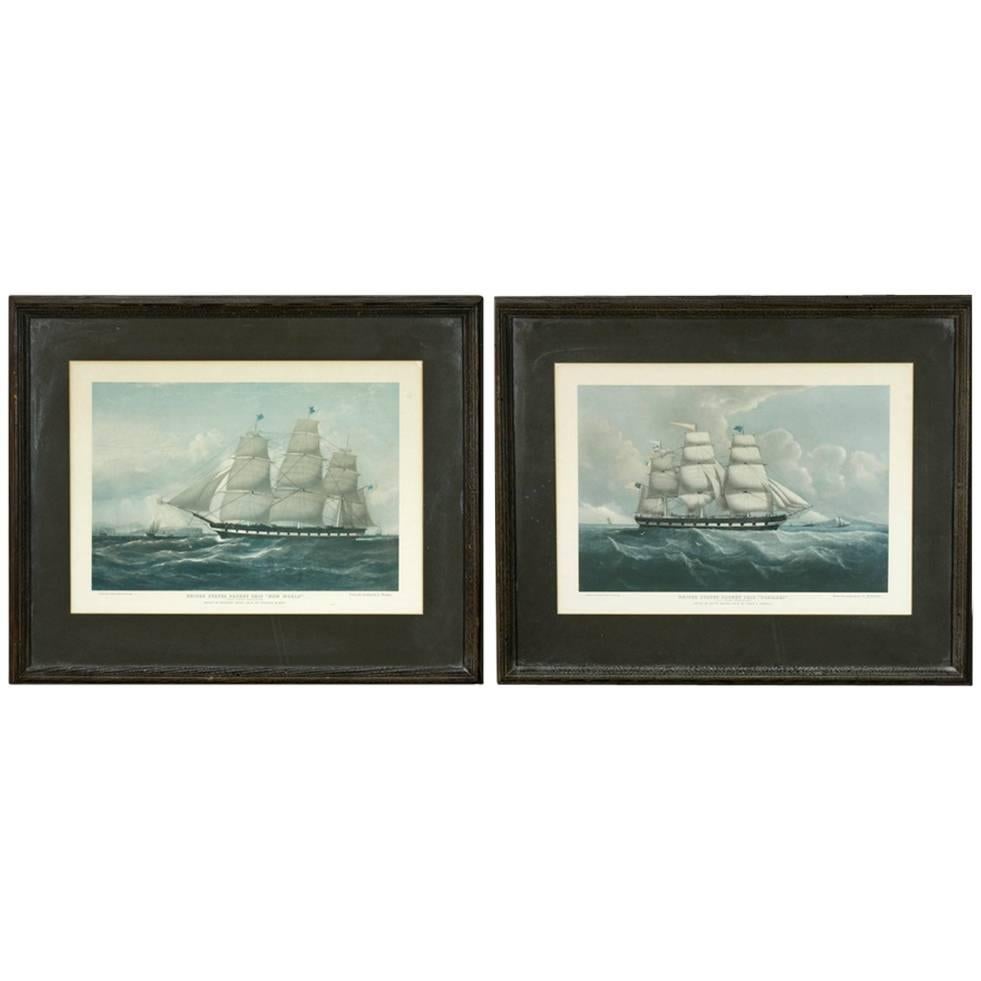 Paire de gravures nautiques sur les bateaux de plaisance des États-Unis