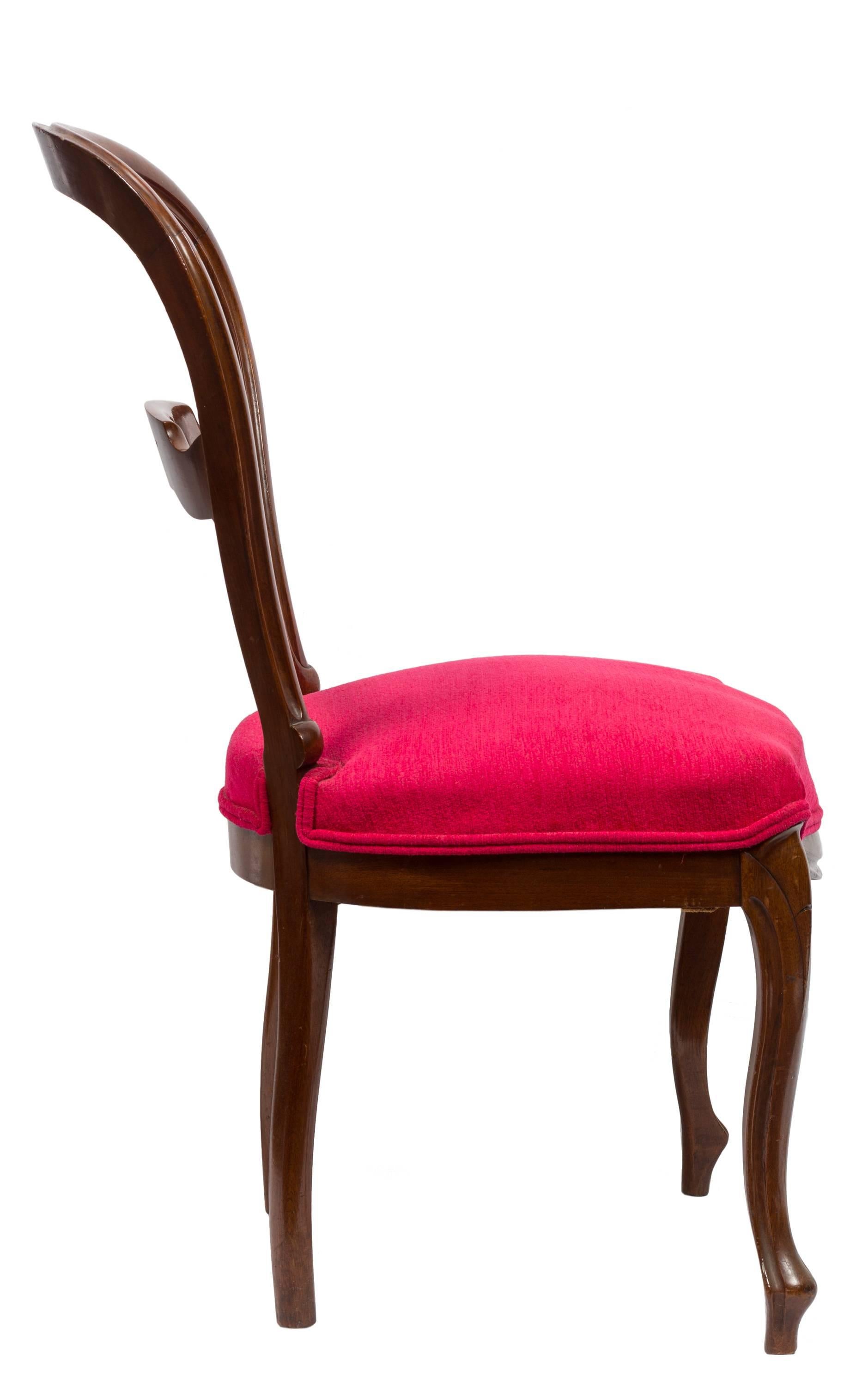 Victorian Pair of Unmatched 19th Century Walnut and Magenta Red Fabric Spanish Chairs