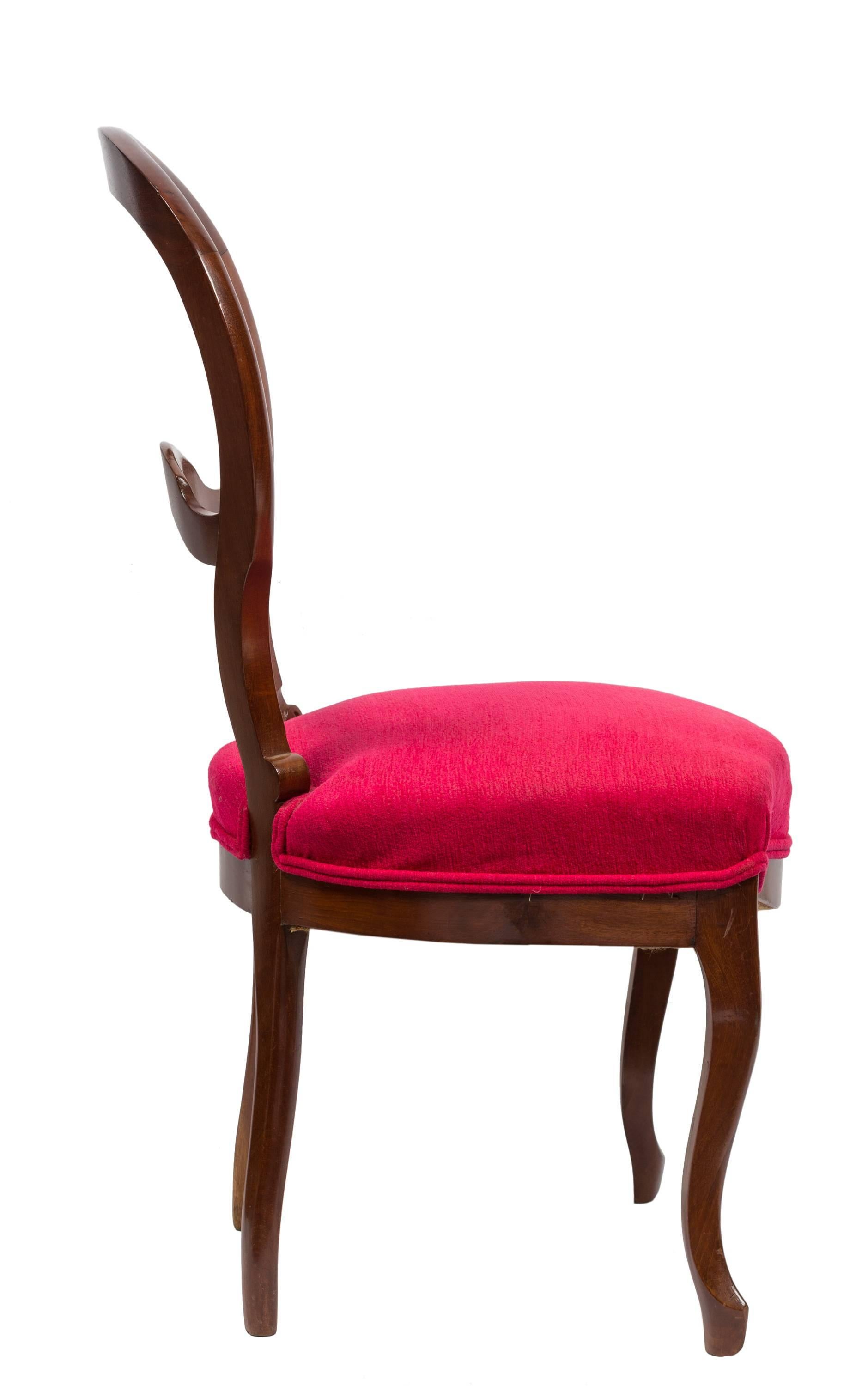 Upholstery Pair of Unmatched 19th Century Walnut and Magenta Red Fabric Spanish Chairs