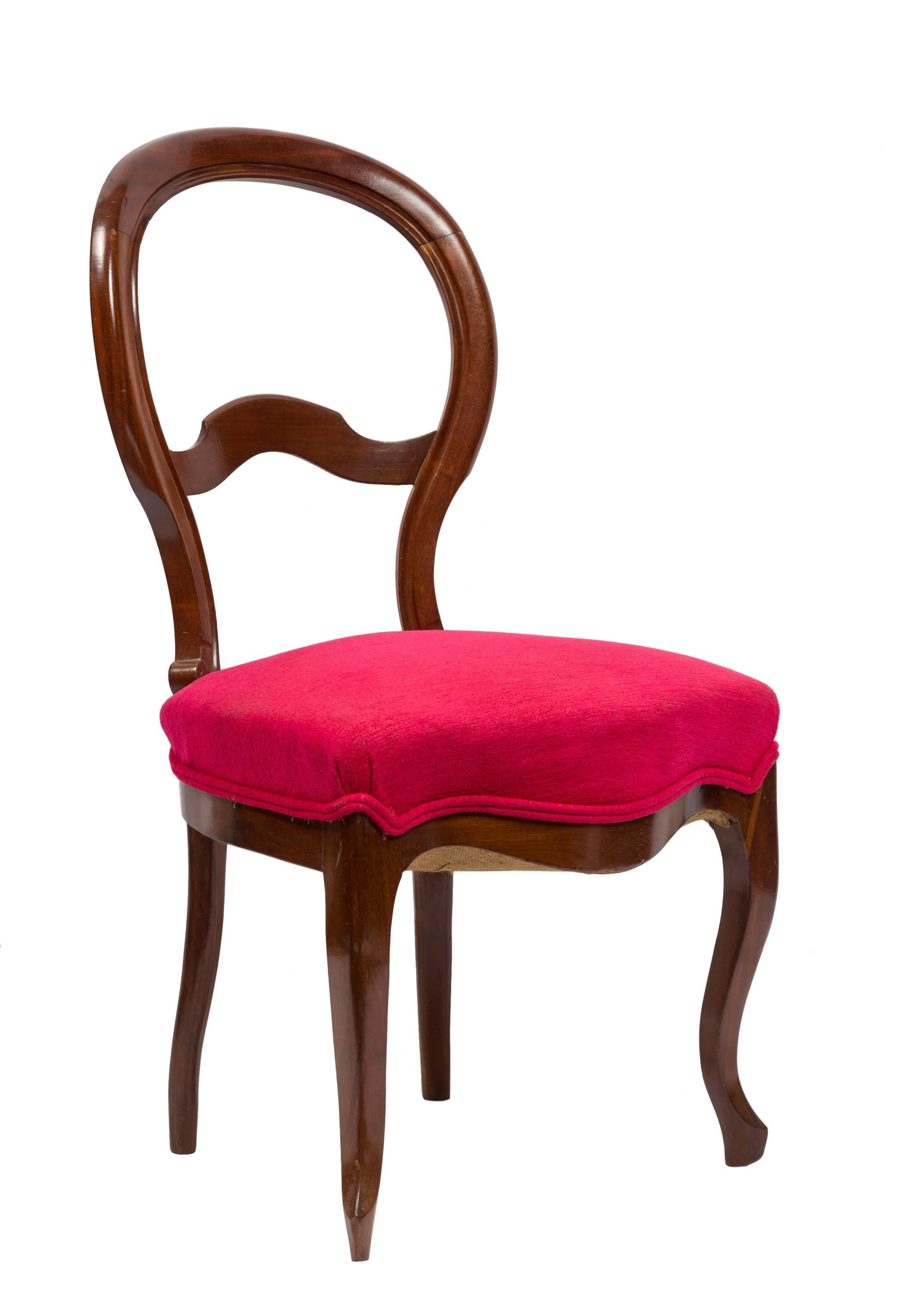 Pair of Unmatched 19th Century Walnut and Magenta Red Fabric Spanish Chairs 1