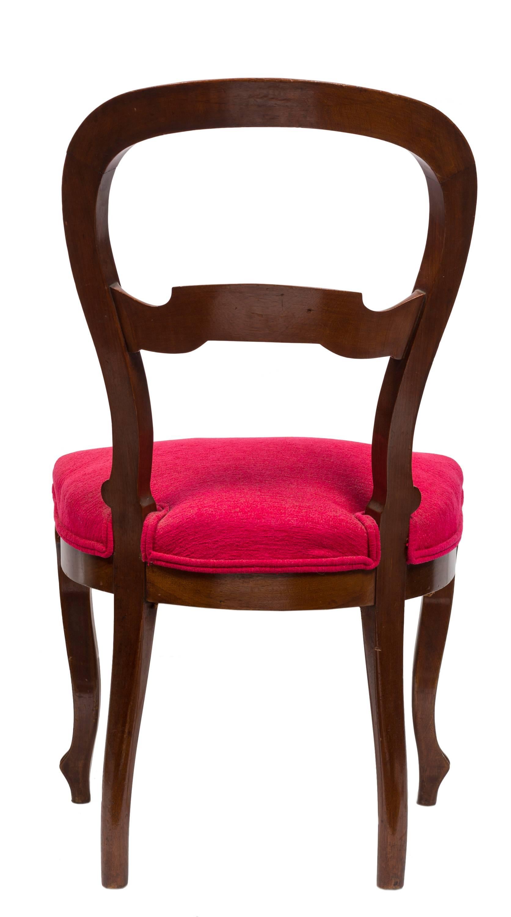 Pair of Unmatched 19th Century Walnut and Magenta Red Fabric Spanish Chairs 2