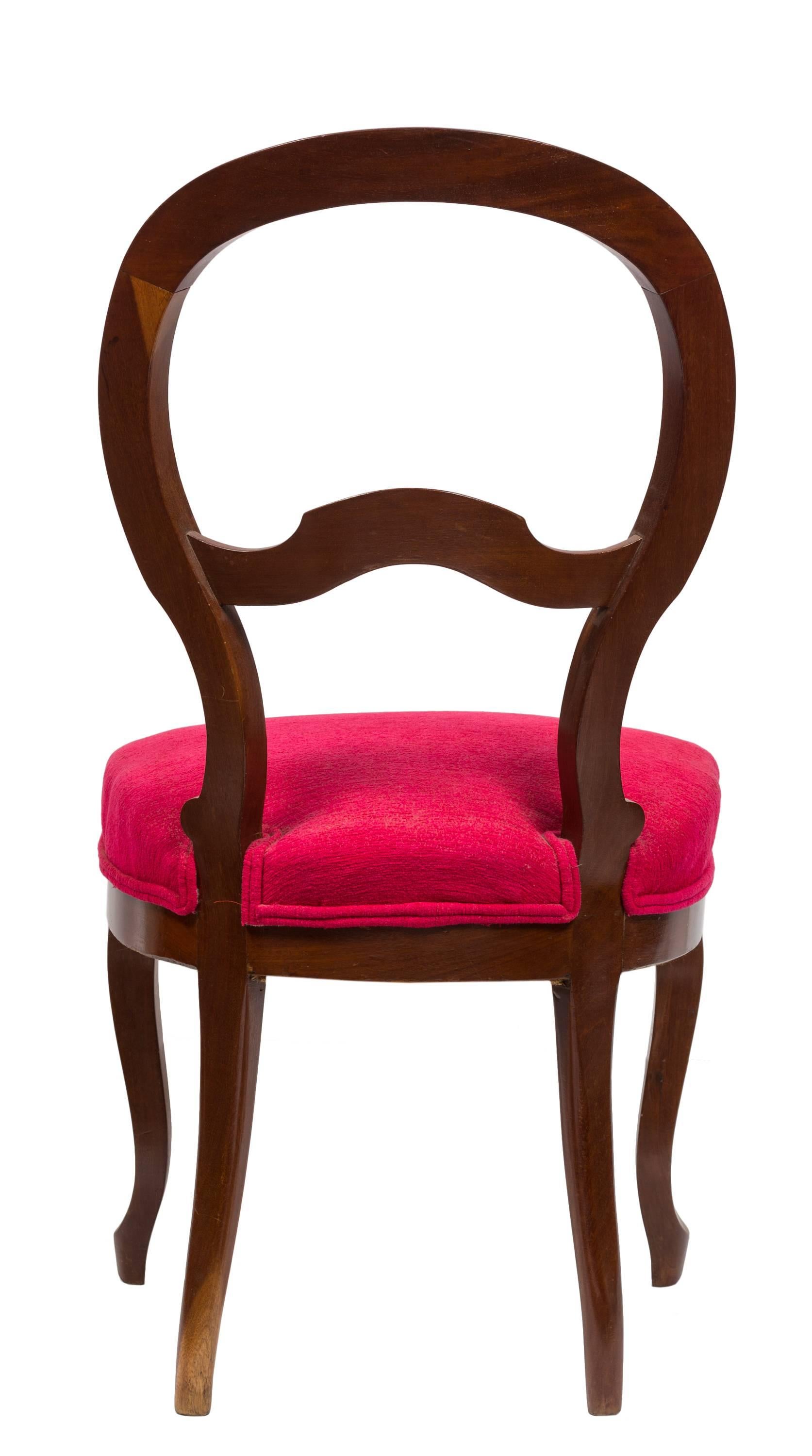 Pair of Unmatched 19th Century Walnut and Magenta Red Fabric Spanish Chairs 3