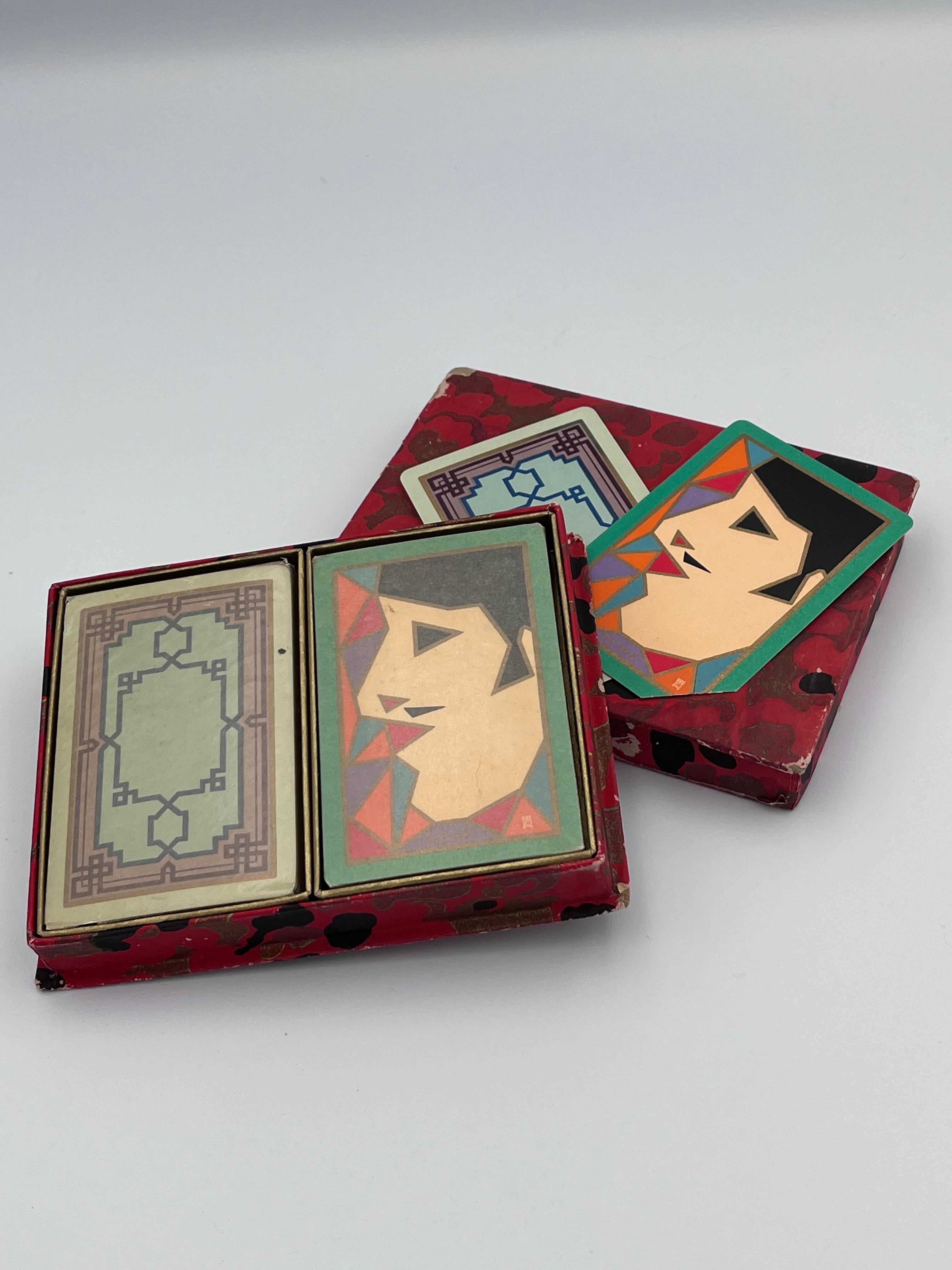 American Pair of Unopened Congress Art Deco Playing Card Decks in Original Box For Sale