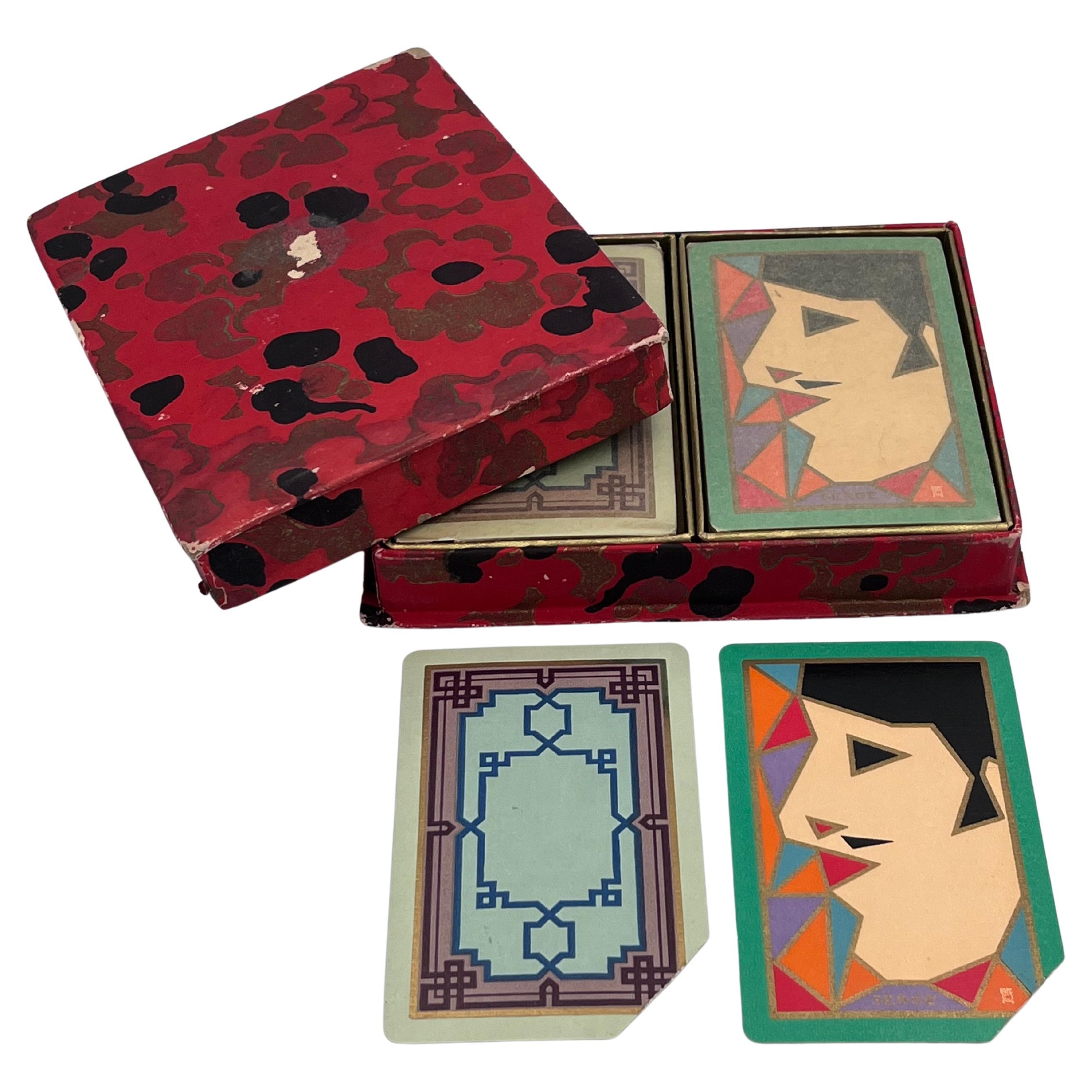 Pair of Unopened Congress Art Deco Playing Card Decks in Original Box For Sale