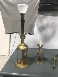 Pair of Unrestored Open Base Solid Brass Table Lamps Pair of Unrestored Open Base Solid Brass Table Lamps