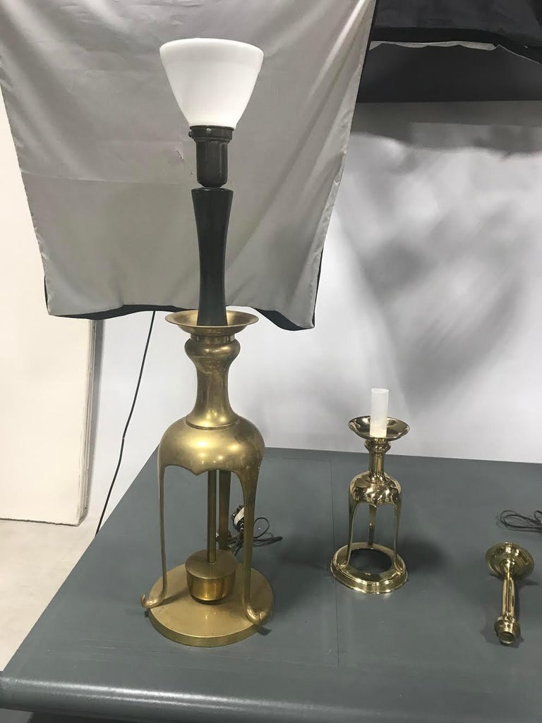 Pair of Unrestored Open Base Solid Brass Table Lamps at 1stDibs