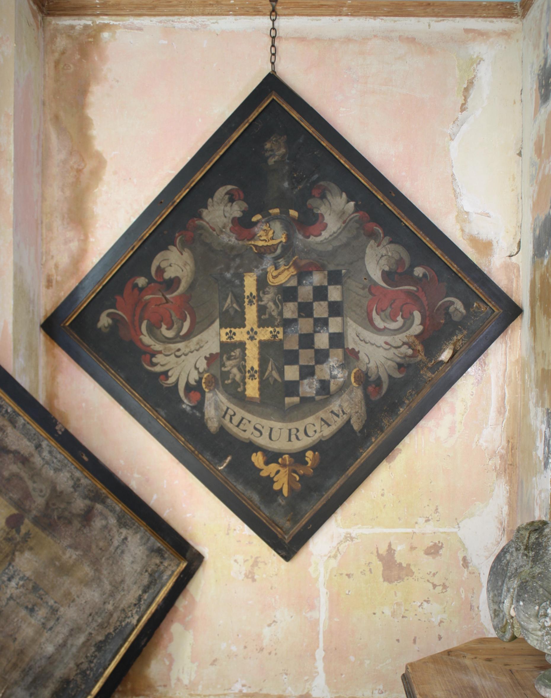 Pair of Untouched 18th Century Funeral Hatchments Coat of Arms Memento Mori 2