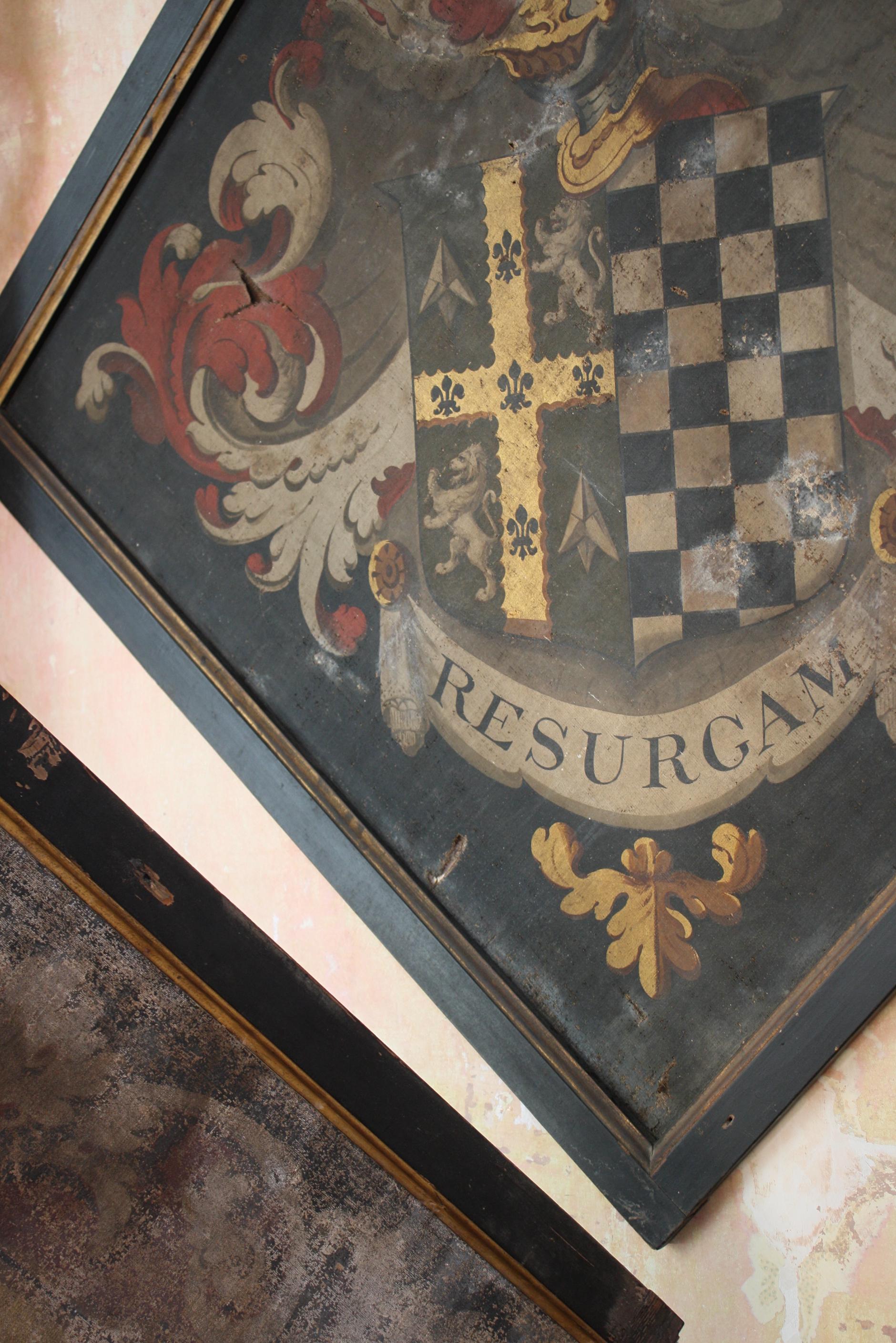 English Pair of Untouched 18th Century Funeral Hatchments Coat of Arms Memento Mori