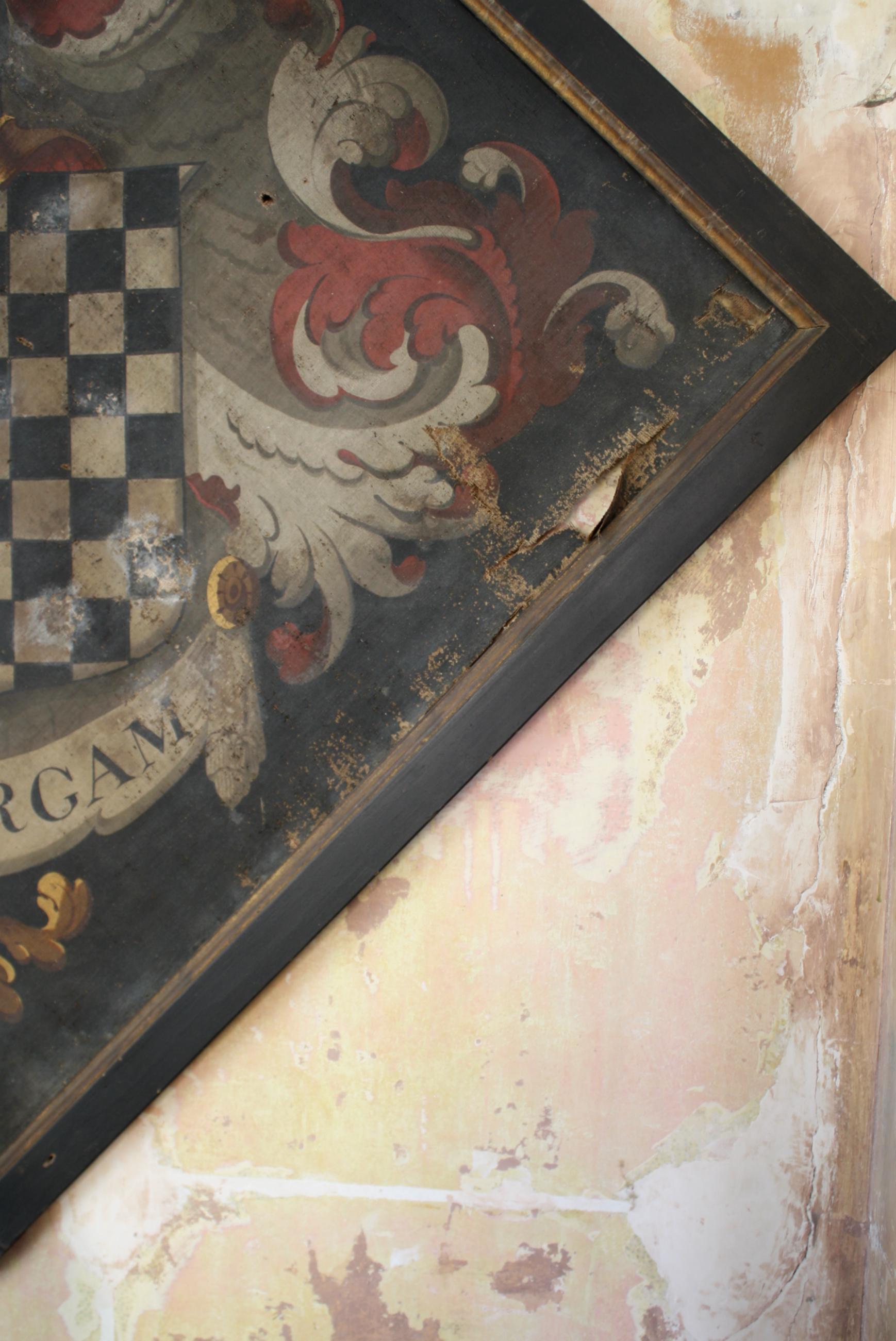 Hand-Painted Pair of Untouched 18th Century Funeral Hatchments Coat of Arms Memento Mori