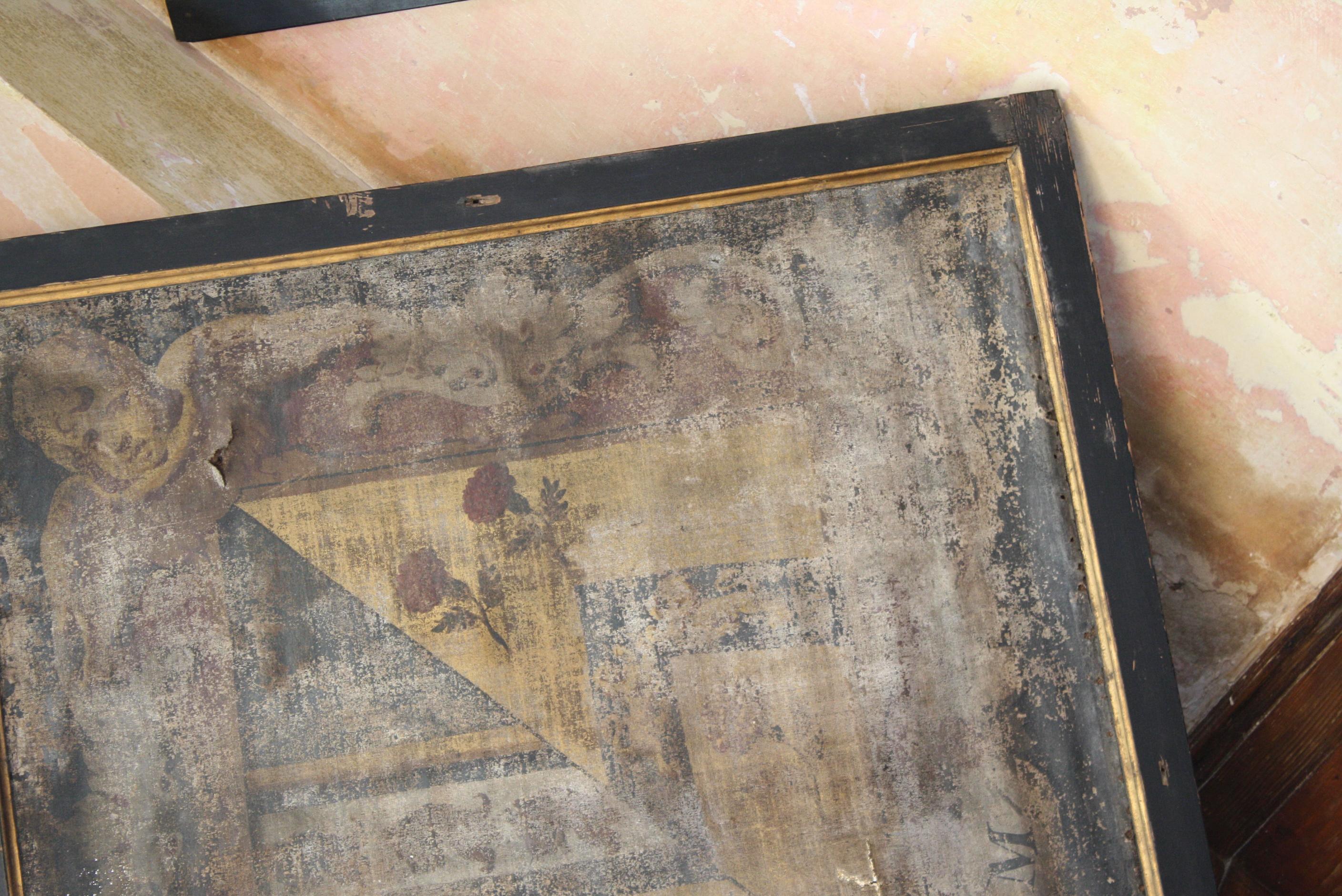 Pair of Untouched 18th Century Funeral Hatchments Coat of Arms Memento Mori In Distressed Condition In Lowestoft, GB