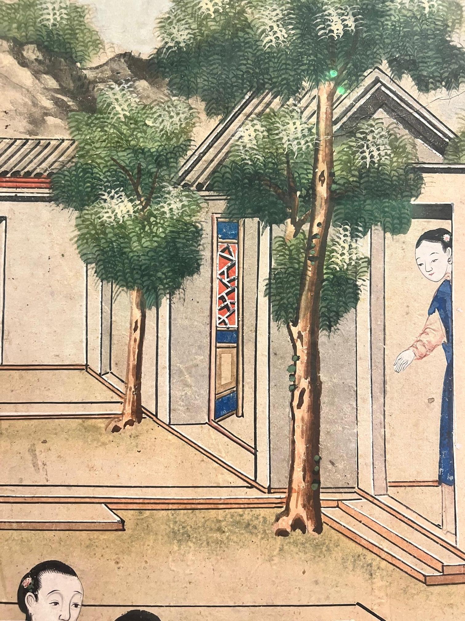 Chinoiserie Pair of Unusual 18th c Chinese Wallpaper Fragments