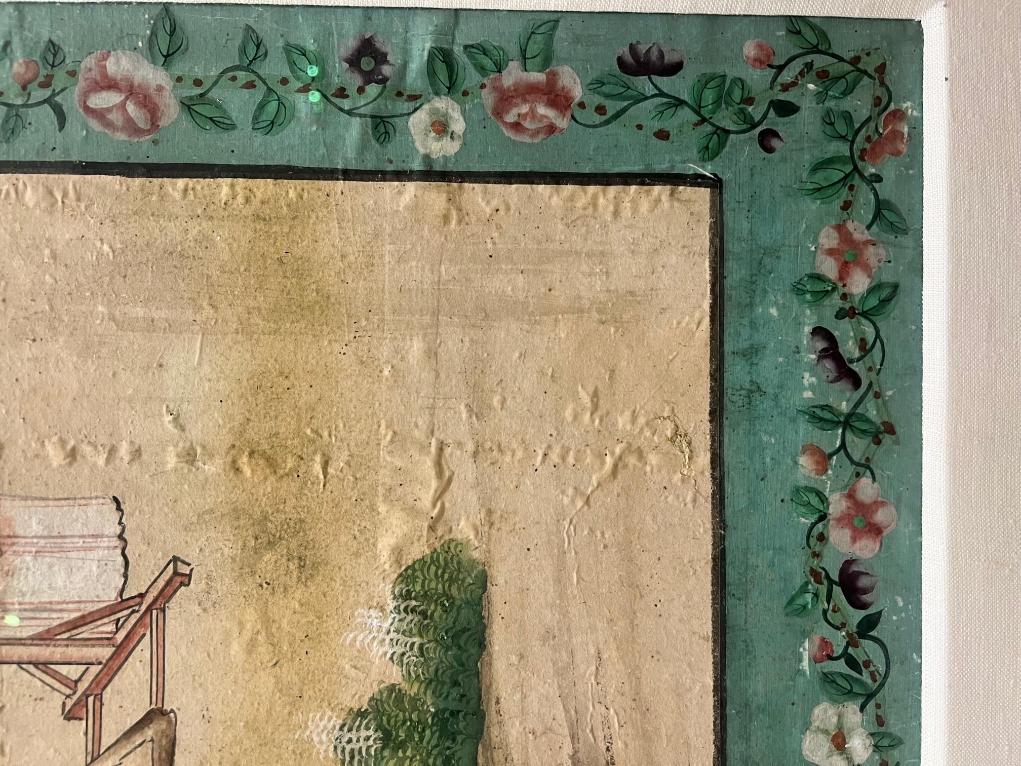 Pair of Unusual 18th c Chinese Wallpaper Fragments 1