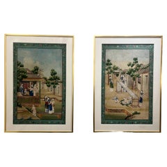 Pair of Unusual 18th c Chinese Wallpaper Fragments