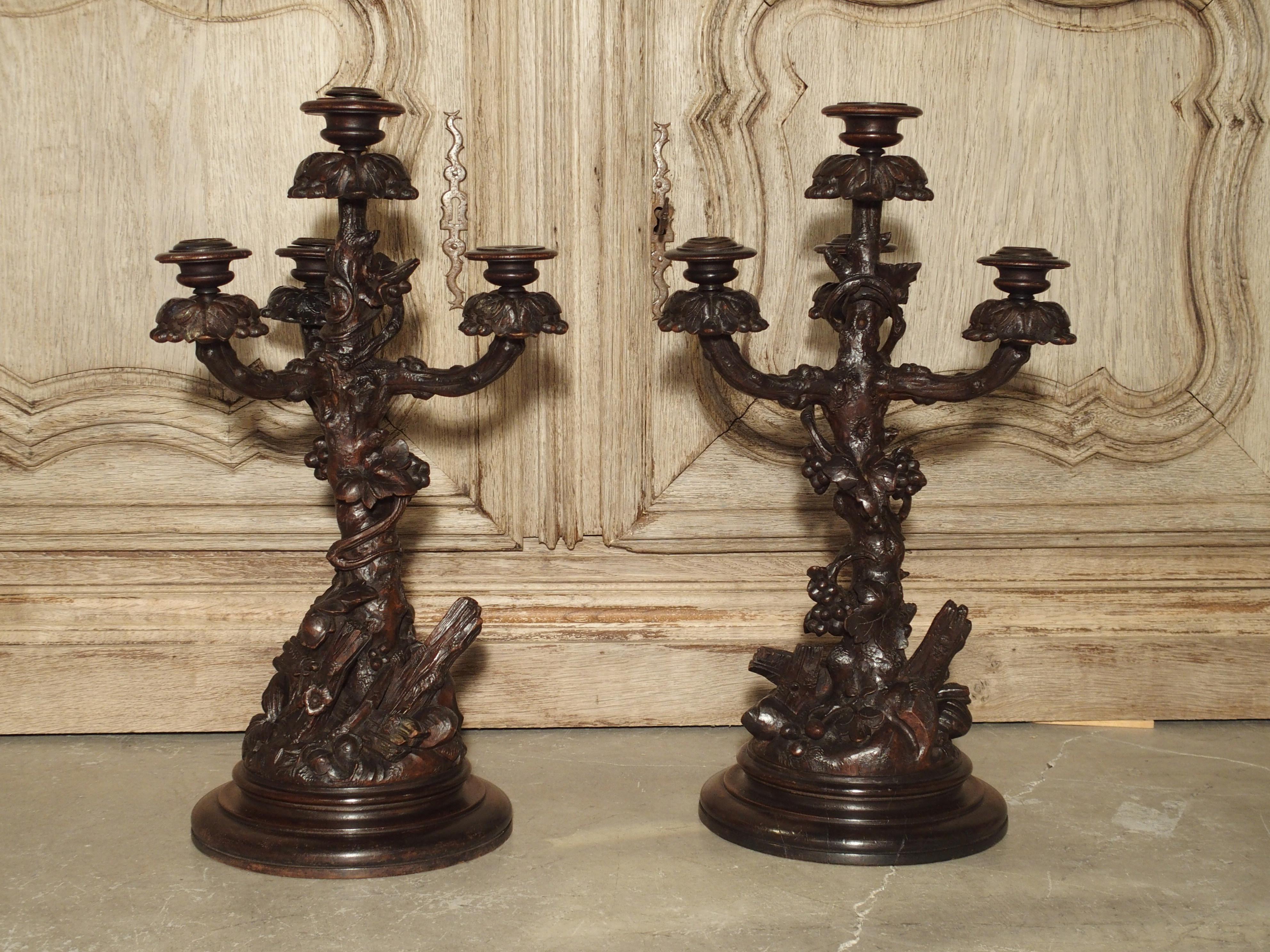 Pair of Unusual 19th Century Black Forest Candelabras 4