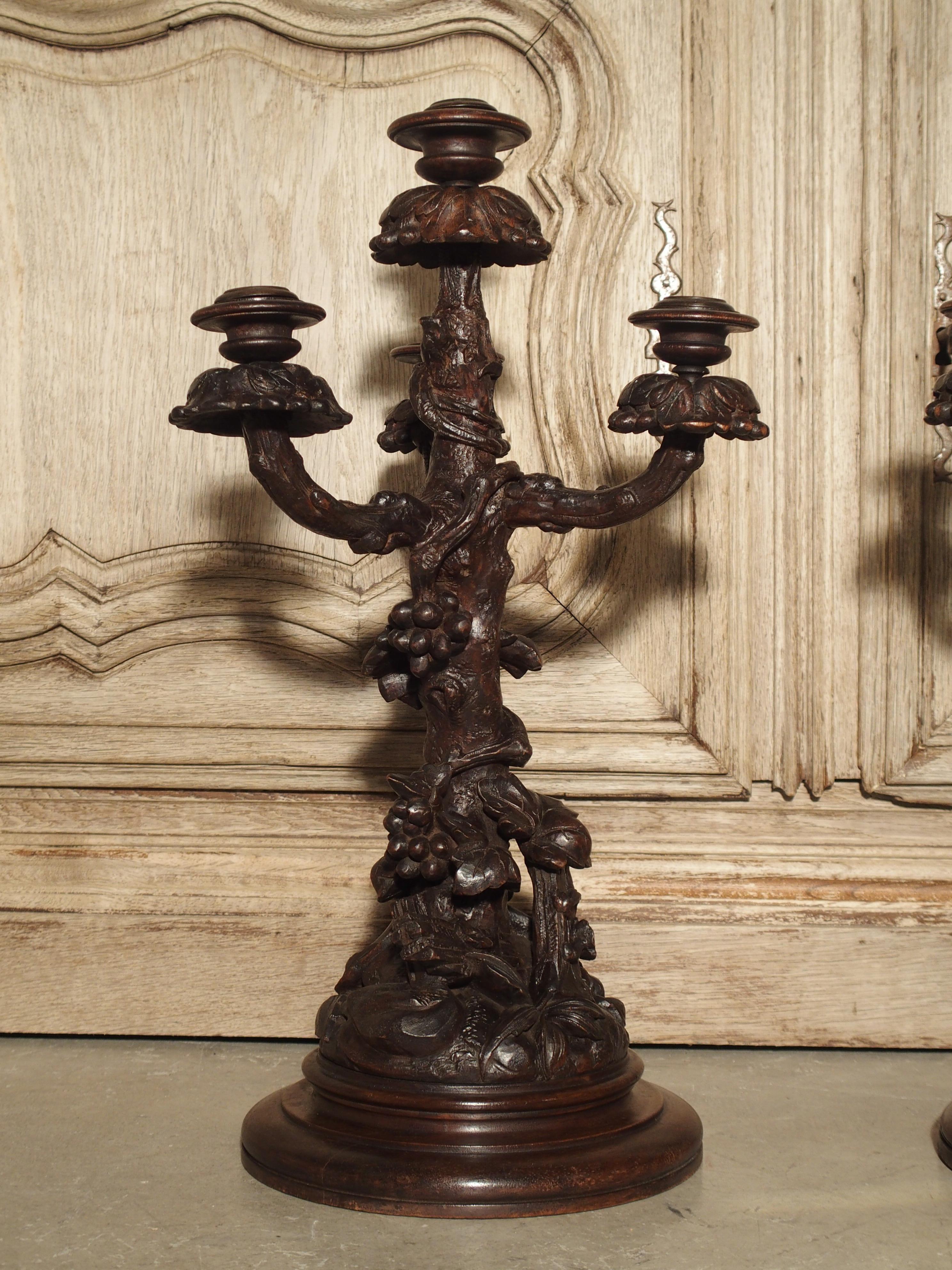 Swiss Pair of Unusual 19th Century Black Forest Candelabras