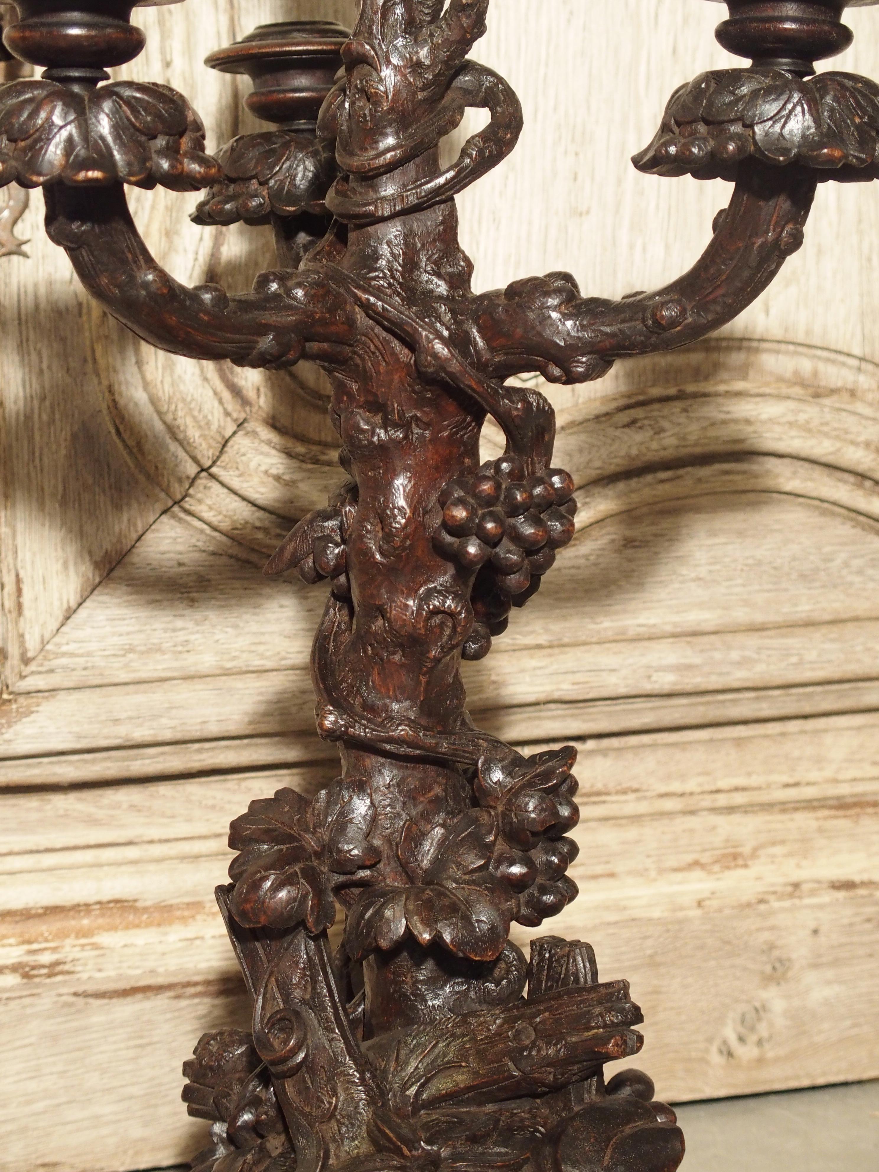 Wood Pair of Unusual 19th Century Black Forest Candelabras