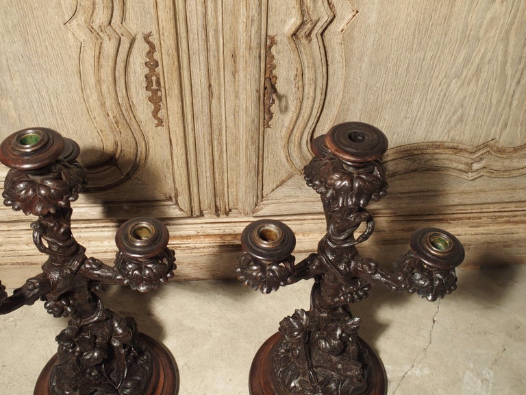 Pair of Unusual 19th Century Black Forest Candelabras at 1stDibs