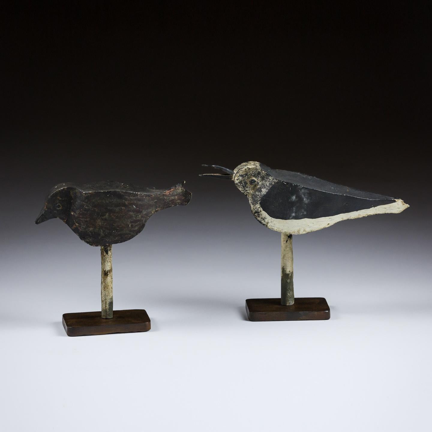 Pair of unusual mid 20th Century zinc or tin decoy shorebirds, original paint.
Later stands France Circa 1950.