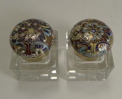 Pair of Unusual Antique English Inkwells, Cloisonné, Enamel, circa 1870