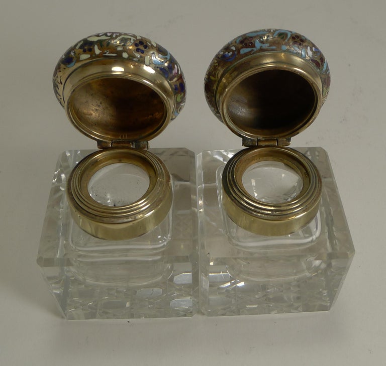 Pair of Unusual Antique English Inkwells, Cloisonné, Enamel, circa 1870 ...