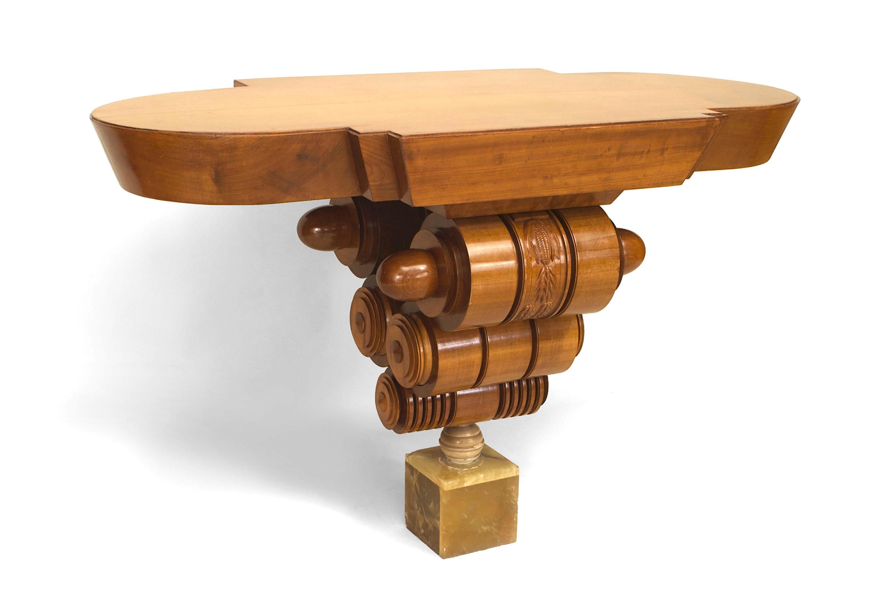 American Pair of Art Deco Maple Onyx Console Tables For Sale