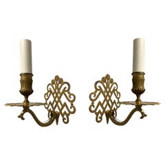 Pair Of Unusual Brass Single Arm Wall Sconces